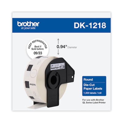 Brother Die-Cut Round Paper Labels 0.94 dia White 1000 Labels/Roll
