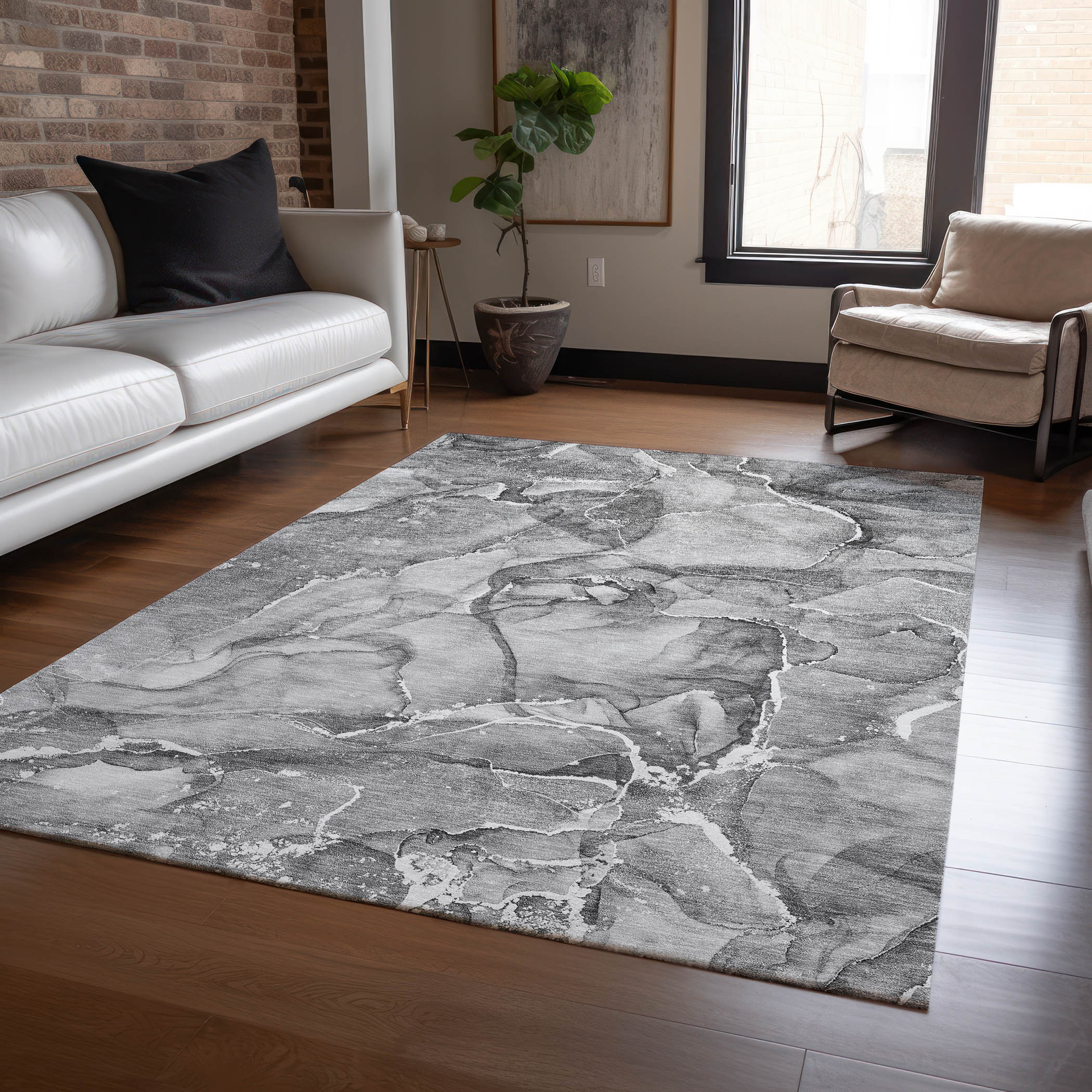 Addison Rugs ACN519PW5X8 Chantille ACN519PW 5 x 7 (ft) Polyester Pewter Rectangular Indoor/Outdoor Geometric Machine washable Area rug