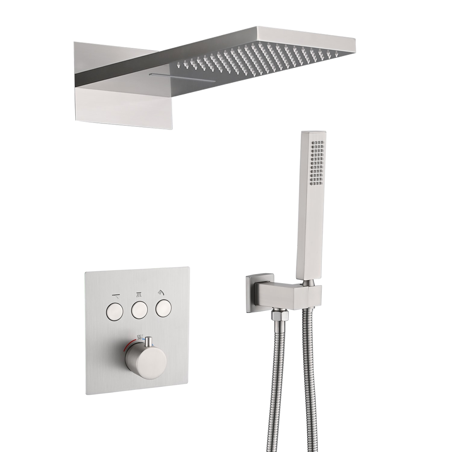 WELLFOR CR-P-F-S01MB 20-inch Wall Mount Shower System Brushed Nickel Dual Head Built-In Shower Faucet System with 2-way Diverter Valve Included