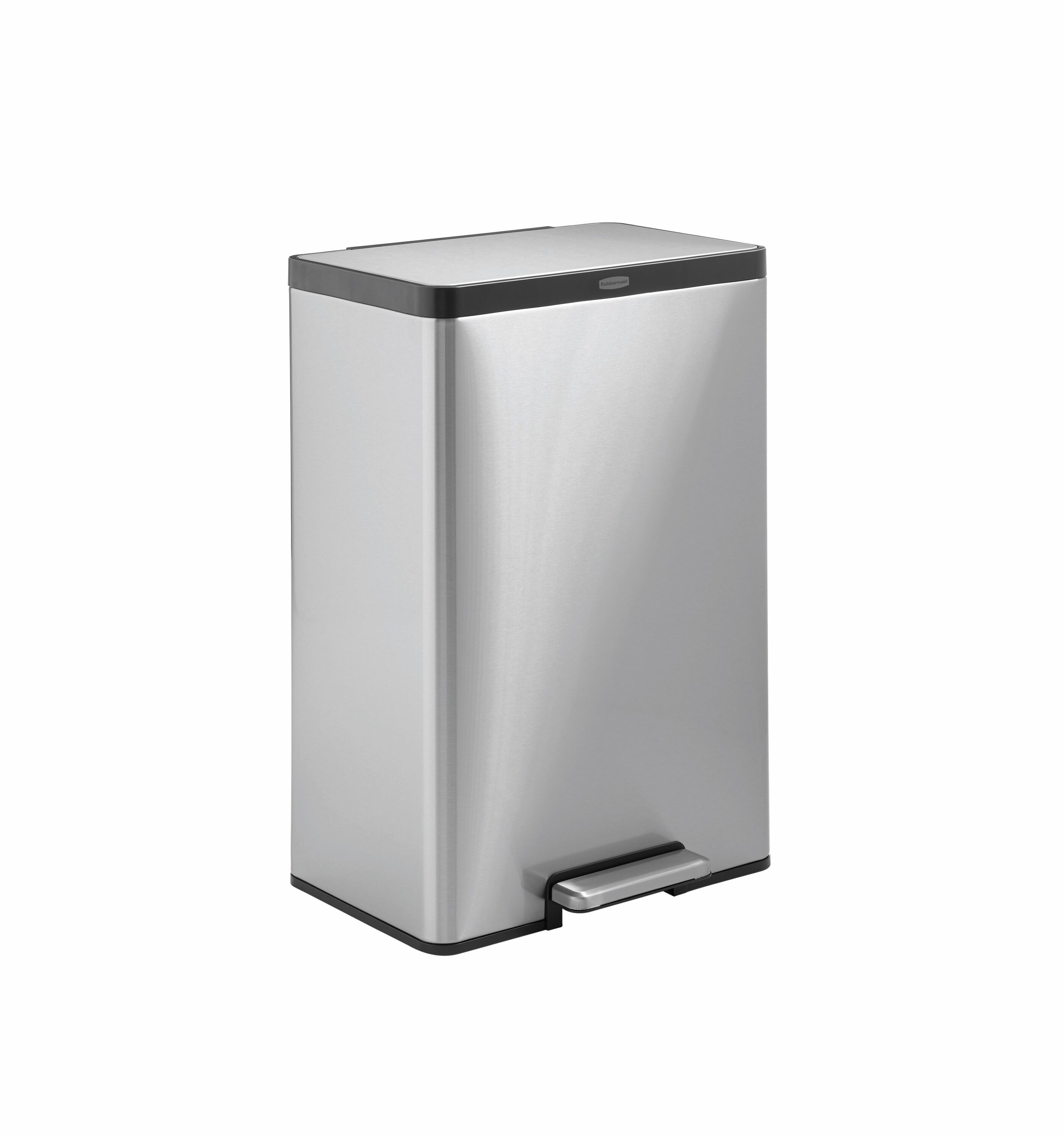Rubbermaid 12-Gallons Silver Metal Indoor Kitchen Trash Can with Lid in ...