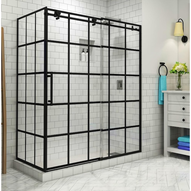 Kamaya 44 - 48 in. x 76 in. Completely Frameless Sliding Shower Door in Matte Black, Left Opening Kamaya 44 - 48 in. x 76 in. Completely Frameless Sliding Shower Door in Matte Black, Left Opening