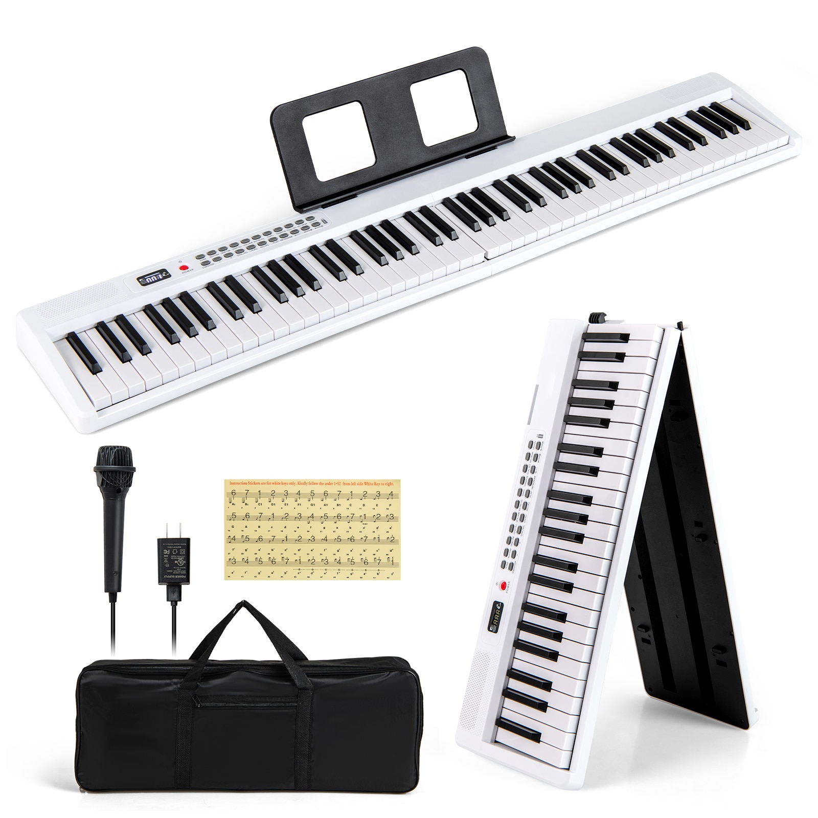 Slickblue - Portable 88 Key Electronic Keyboard with Semi Weighted Keys Microphone and Music Stan...
