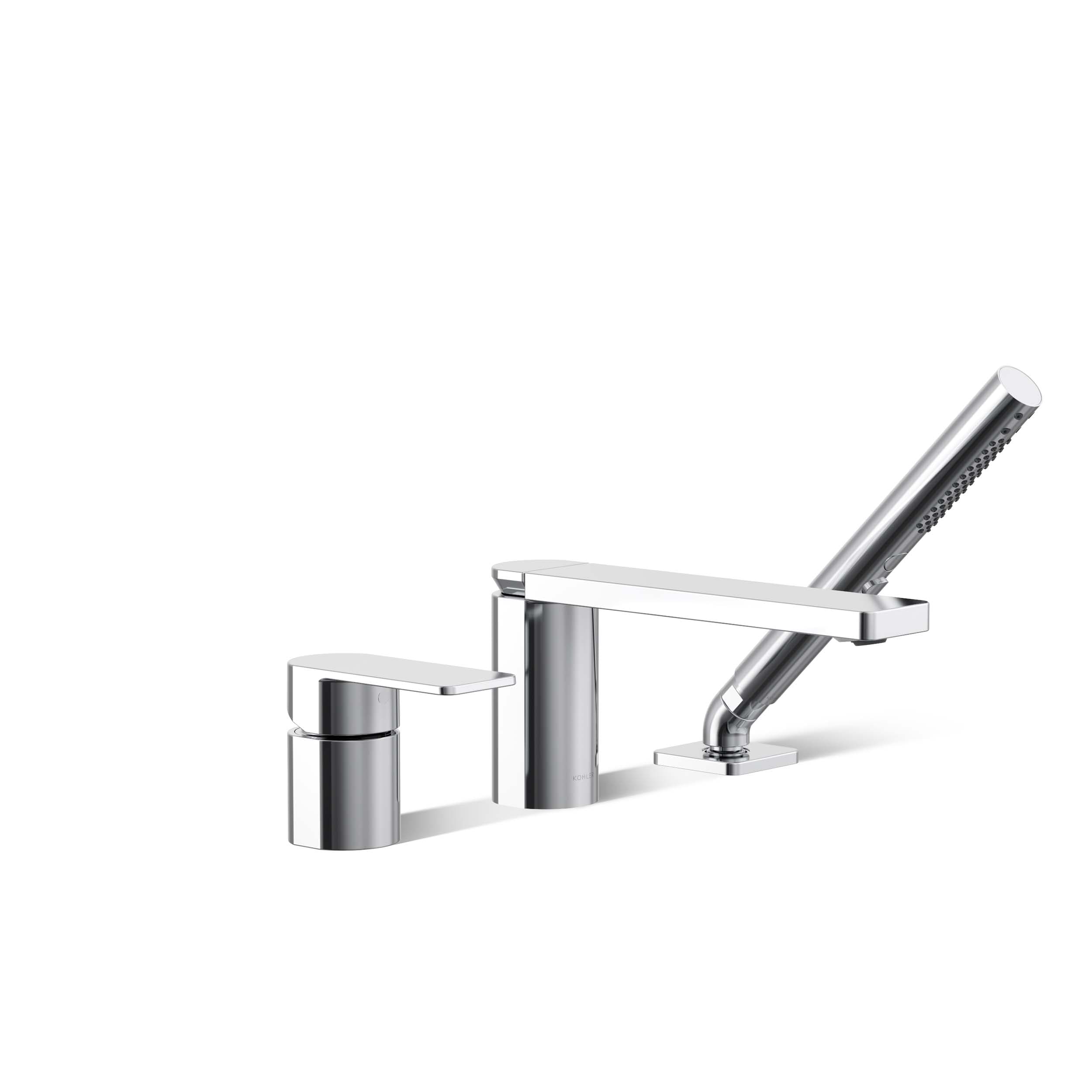 KOHLER K-23488-4-CP Parallel Polished Chrome 1-handle Deck-mount Roman Low-arc Bathtub Faucet with Hand Shower ( Valve Included )