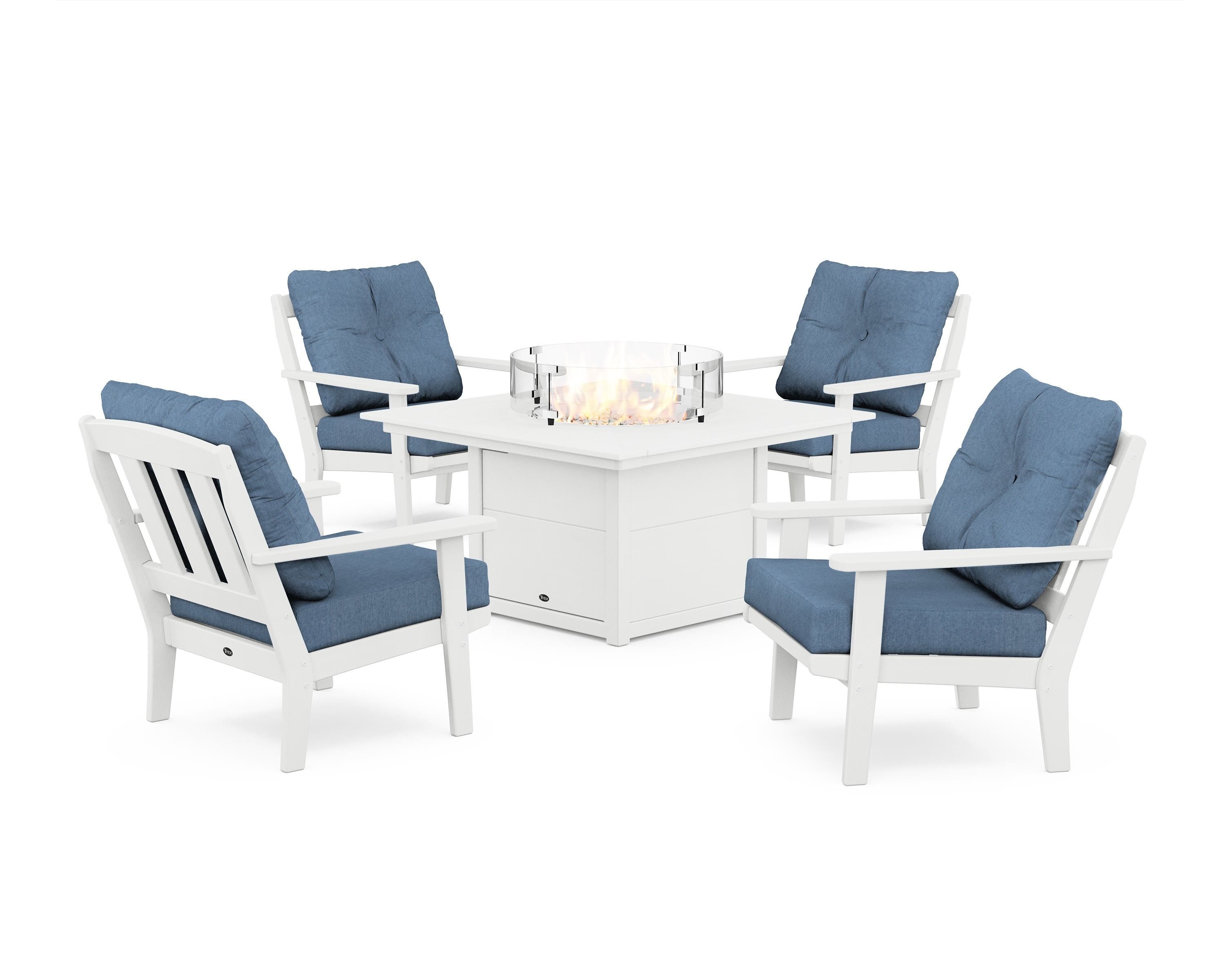 Trex Outdoor Furniture TXS2151-2-CW161147 Cape Cod 5 -Piece Patio Conversation Set with Blue Cushions