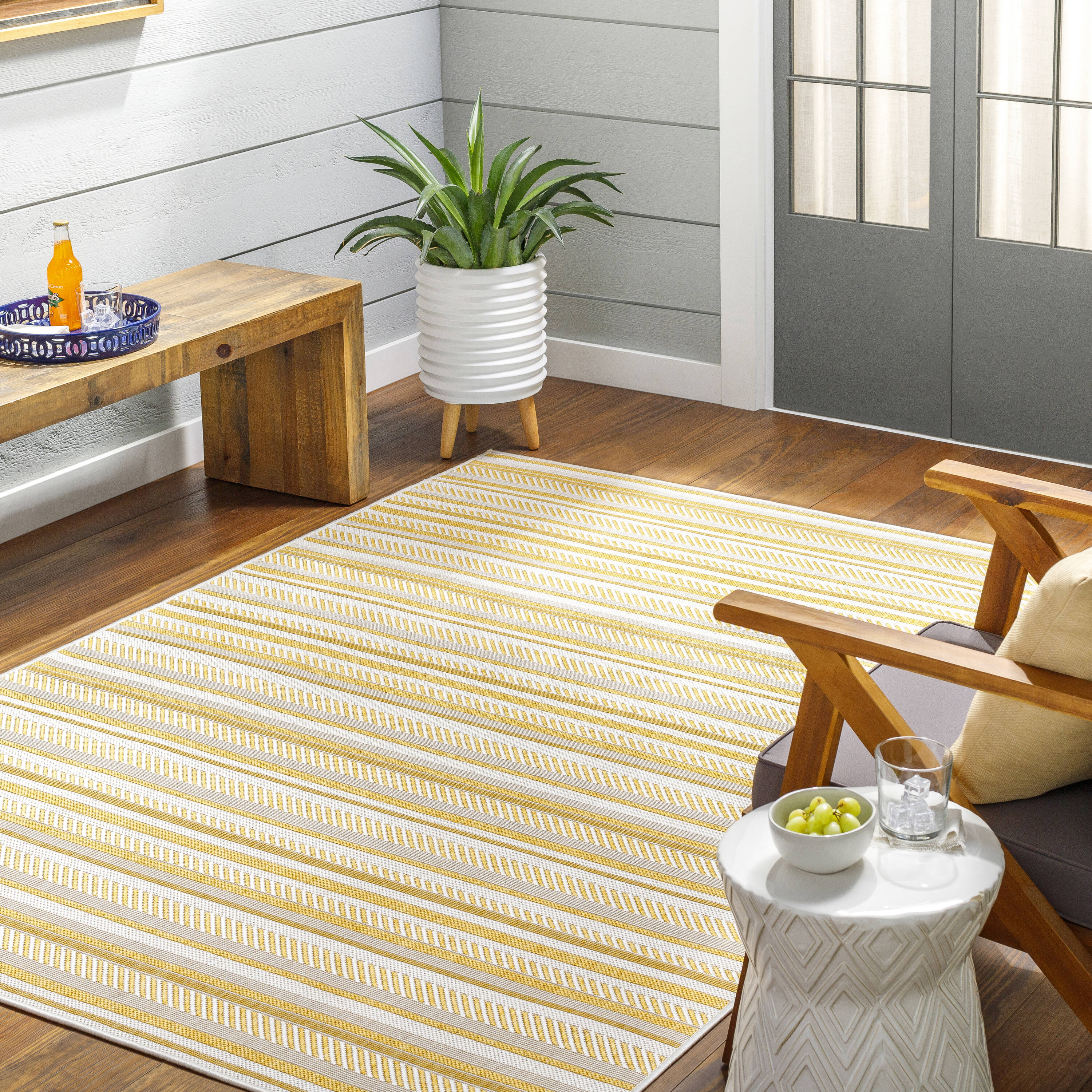 Livabliss EAG2424-5377 Eagean 5 x 8 (ft) Flatweave Polypropylene Yellow Rectangular Outdoor Stripe Area rug