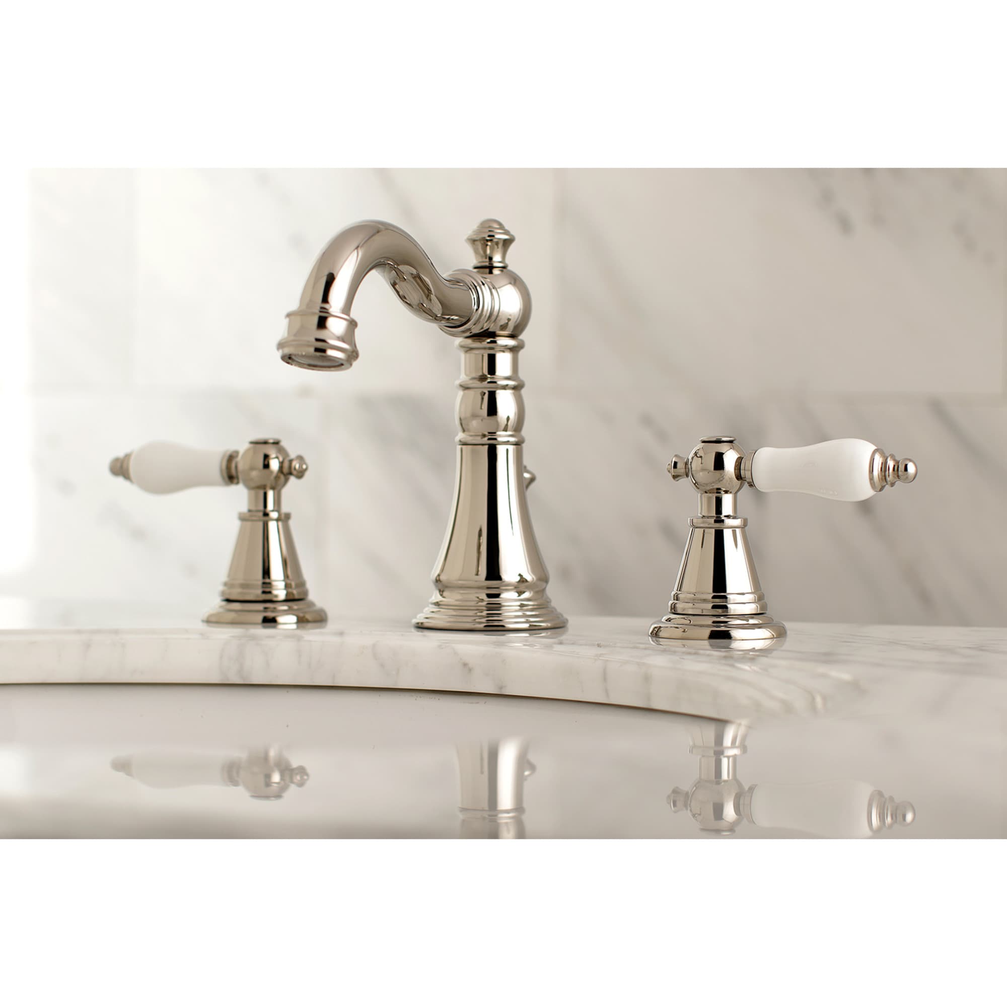 Kingston Brass WLFSC1979PL English Classic Polished nickel Widespread 2-handle Mid-arc Residential Handle Bathroom Sink Faucet with Drain