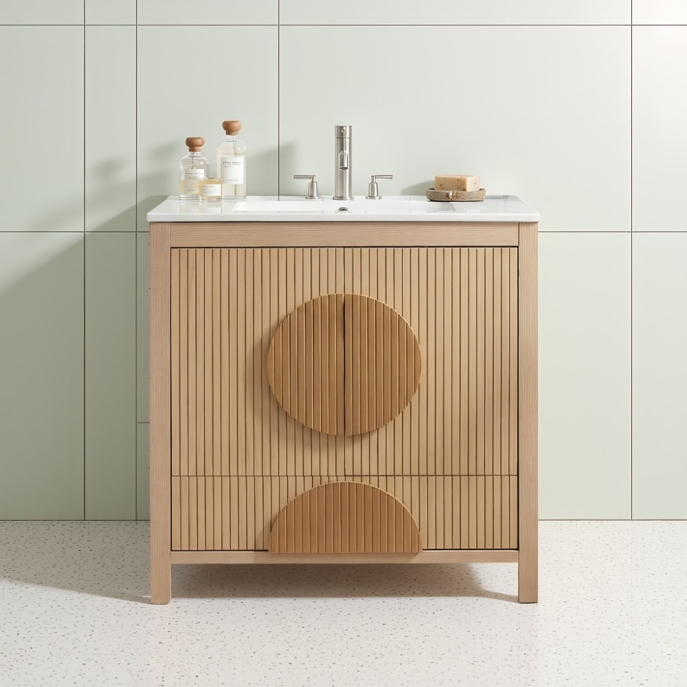 Lycvki Medicine Cabinet 30-in x 32.3-in x 18-in Natural Soft Close Bathroom Wall Cabinet