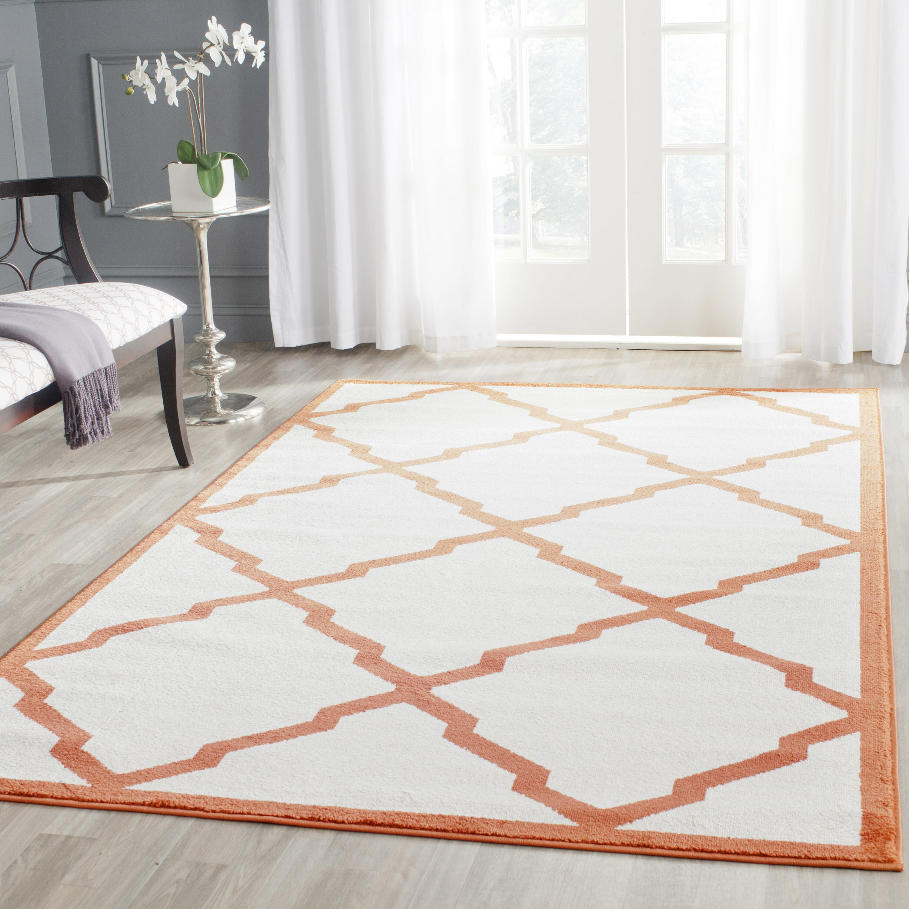 Safavieh AMT421F-24 Amherst Lowell 3 x 4 (ft) Loomed Synthetic Beige/Orange Rectangular Indoor Trellis Farmhouse/Cottage Throw rug
