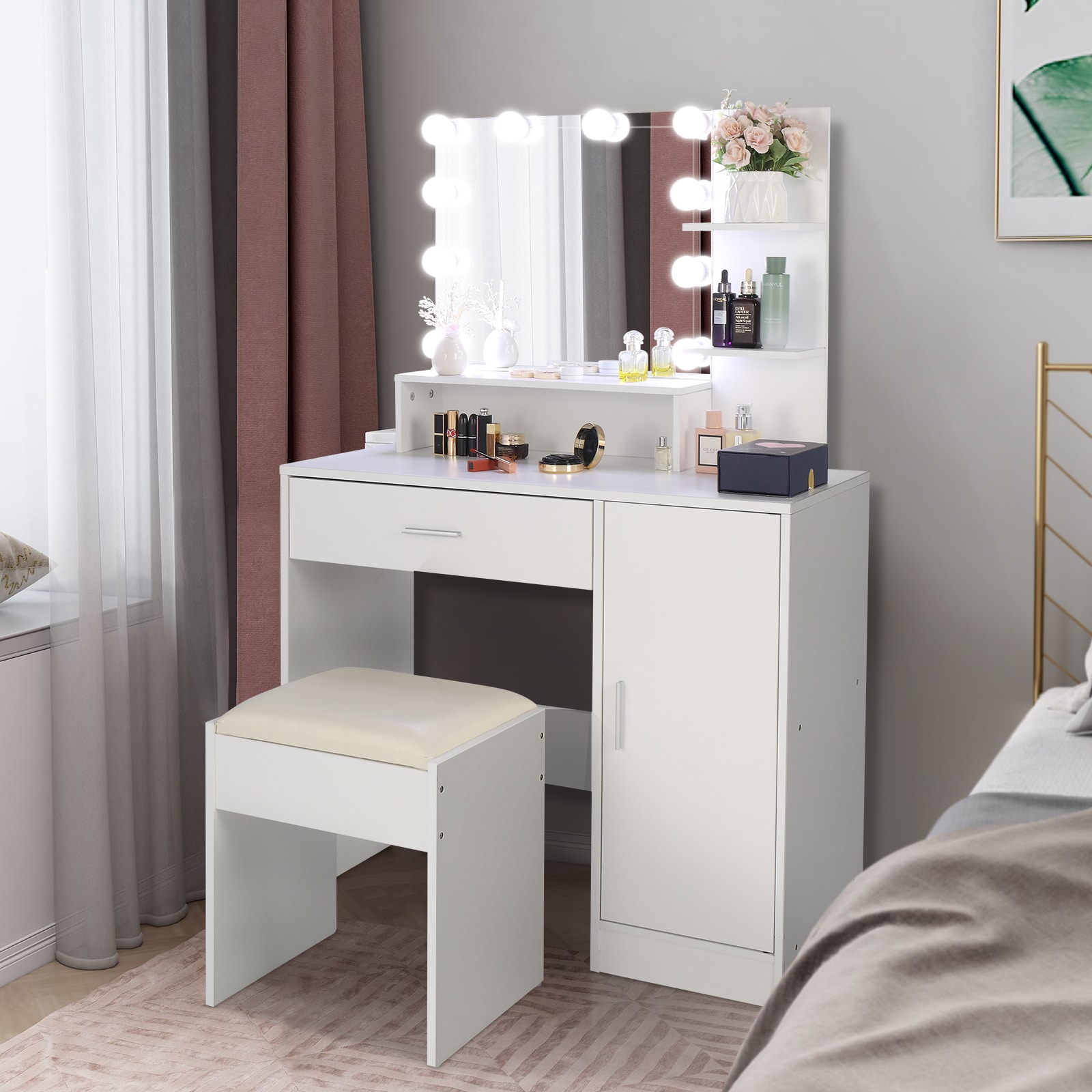 Winado 35.4-in White Makeup Vanity in the Makeup Vanities department at ...