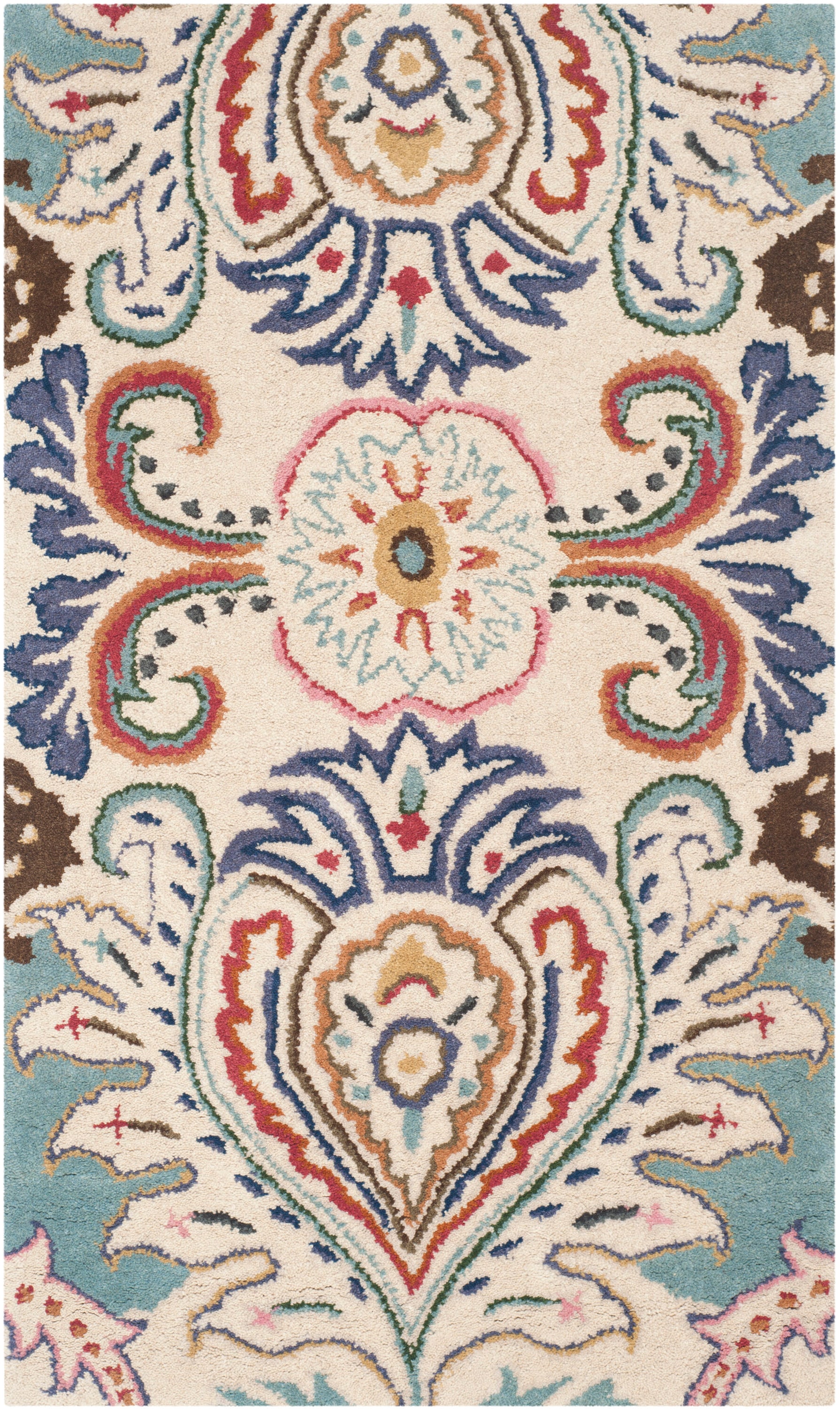 Ivory and Blue Hand-Tufted Wool Area Rug