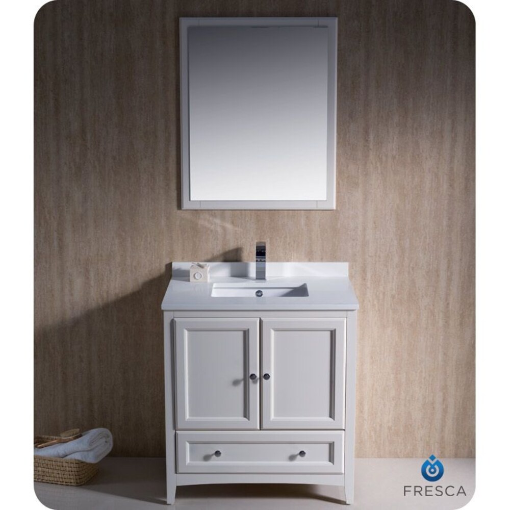 Fresca FVN2036AW Oxford 36-in Antique White Undermount Single sink Bathroom Vanity with White Quartz Top (Mirror Included)
