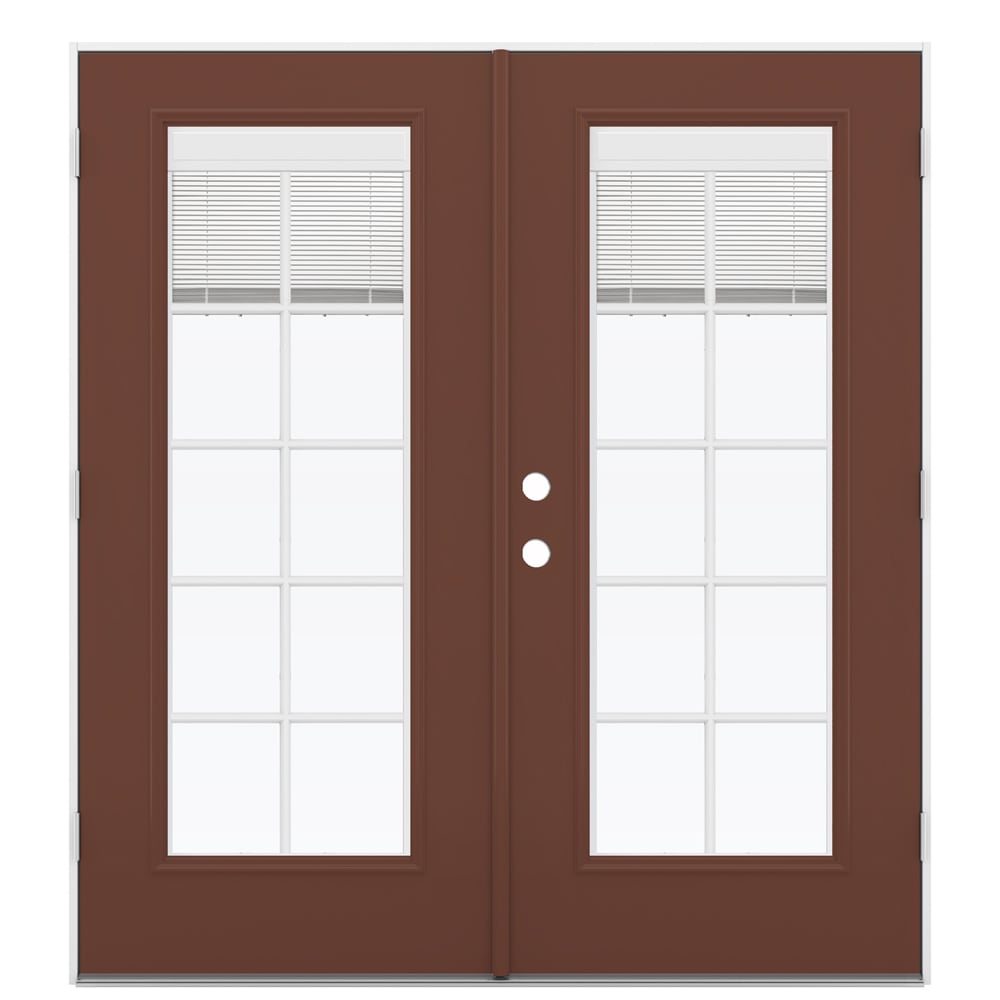 JELD-WEN LOWOLJW205900296 French 72-in x 80-in x 4-9/16-in Jamb Low-e Blinds and Grilles Between The Glass Fox Tail Steel French Left-Hand Outswing Double Patio Door