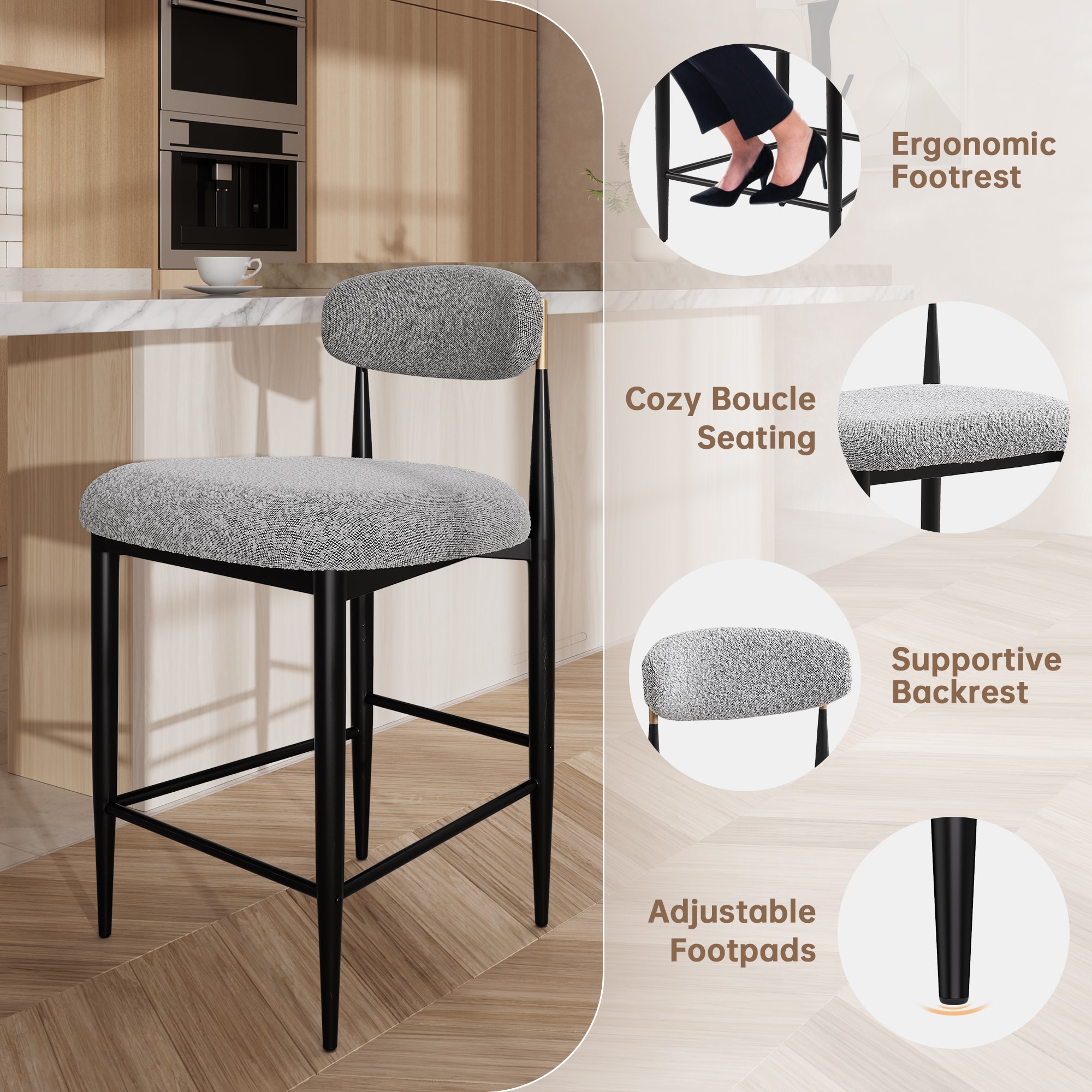 FARATI D2006BR-GREY-AL Dining-Chairs - View #2