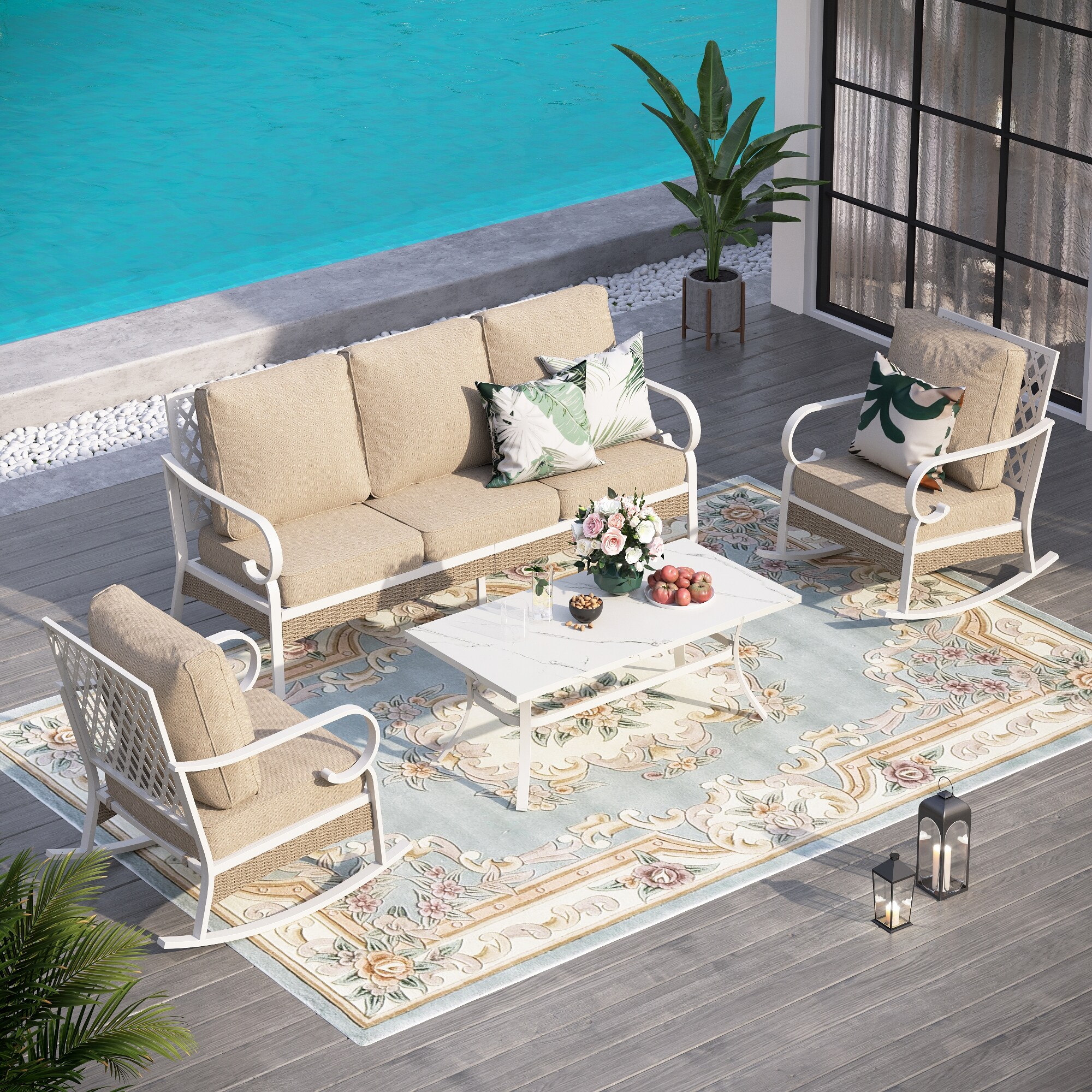 Sunshine Valley CP002-02-5-BE 4 -Piece Wicker Patio Sofa Conversation Set with Tan CUSHION PRO Cushions