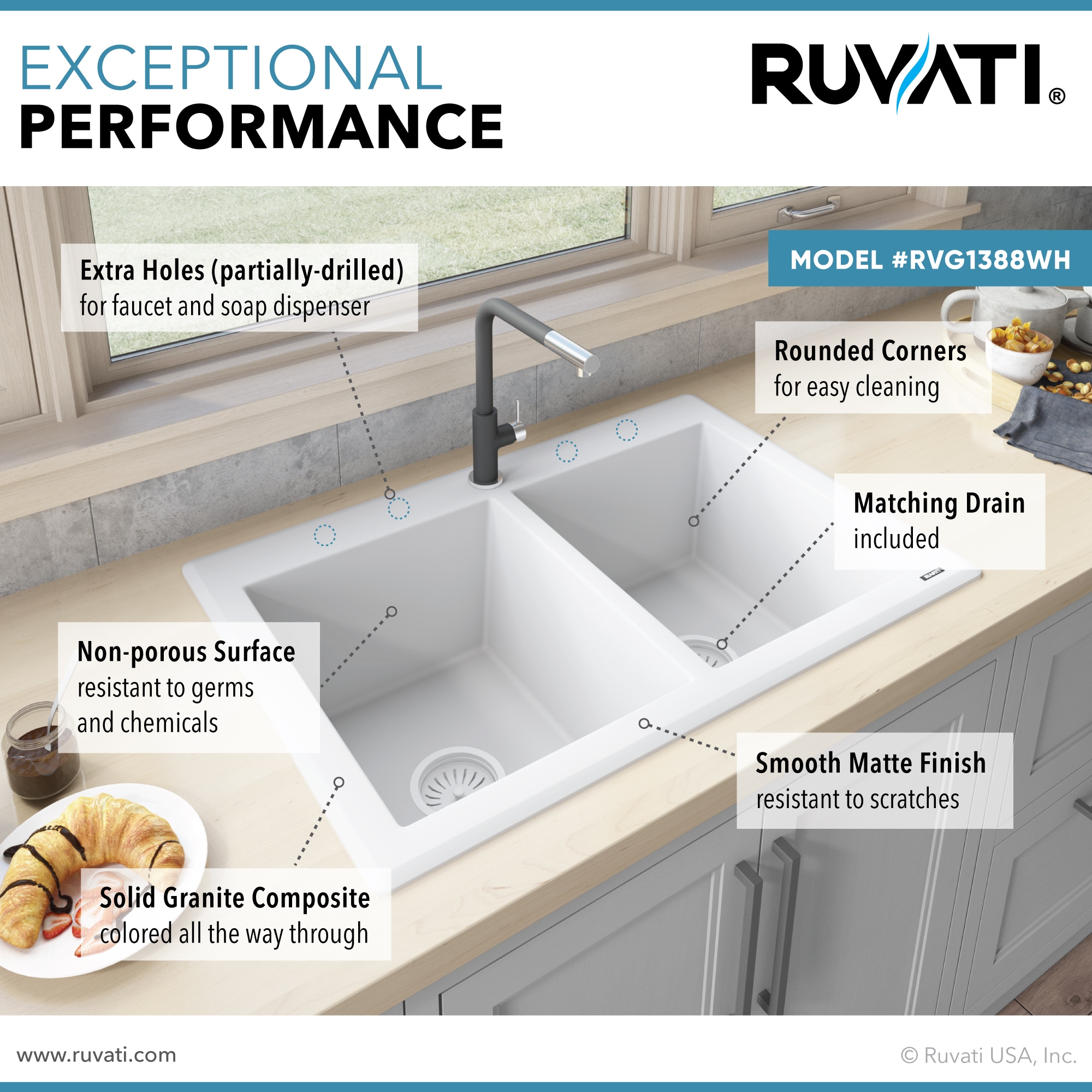 Ruvati RVG1388WH Kitchen-Sinks - View #7