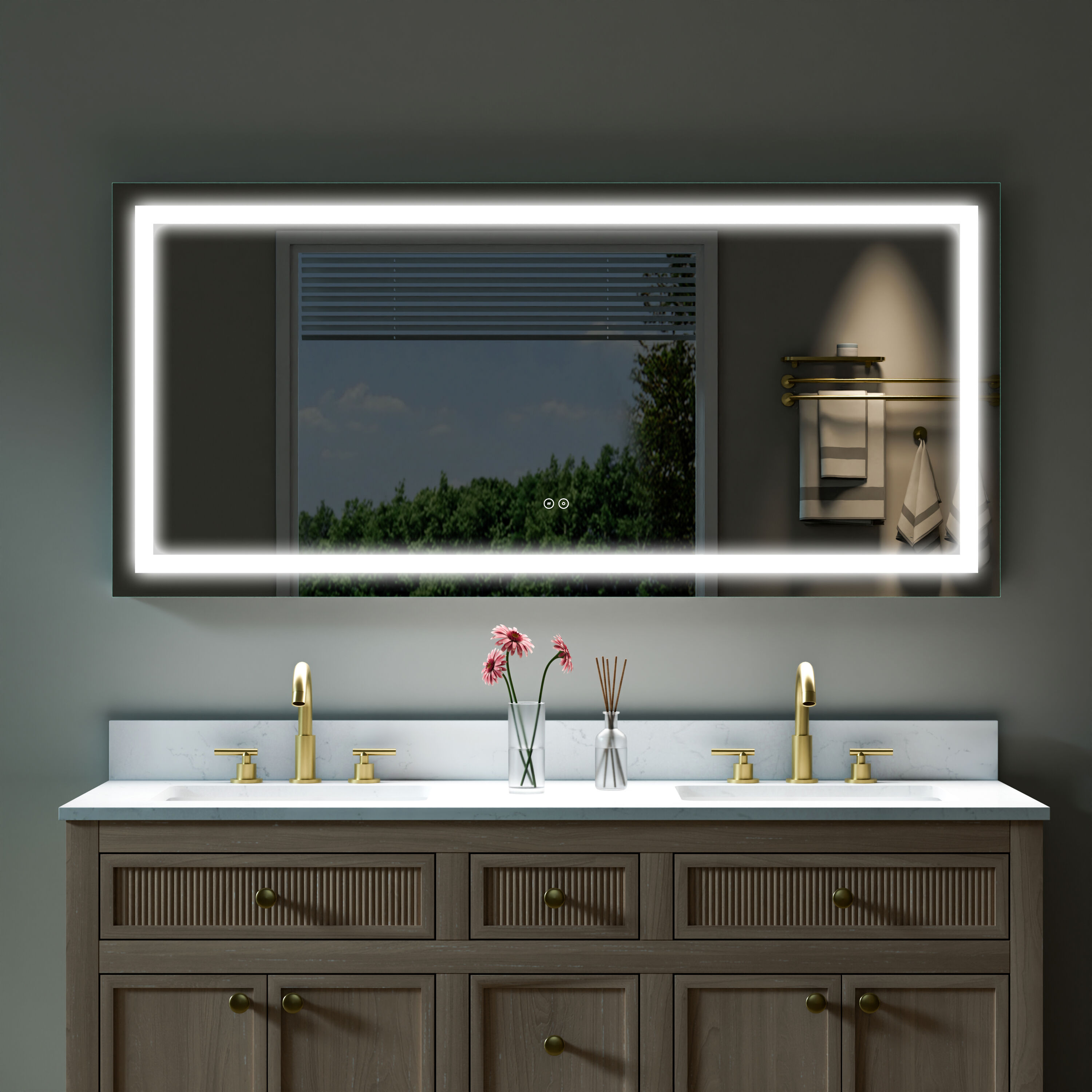 Ayelon Mirror 60-in x 28-in Polished Frameless Rectangle Dimmable LED Lighted Fog Free Bathroom Vanity Mirror ( Silver )
