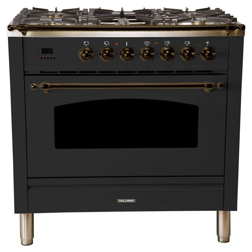 Hallman HDFR36BZMG 36-in Deep Recessed 5 Burners Convection Oven Freestanding Dual Fuel Range (Matte Graphite/Bronze)