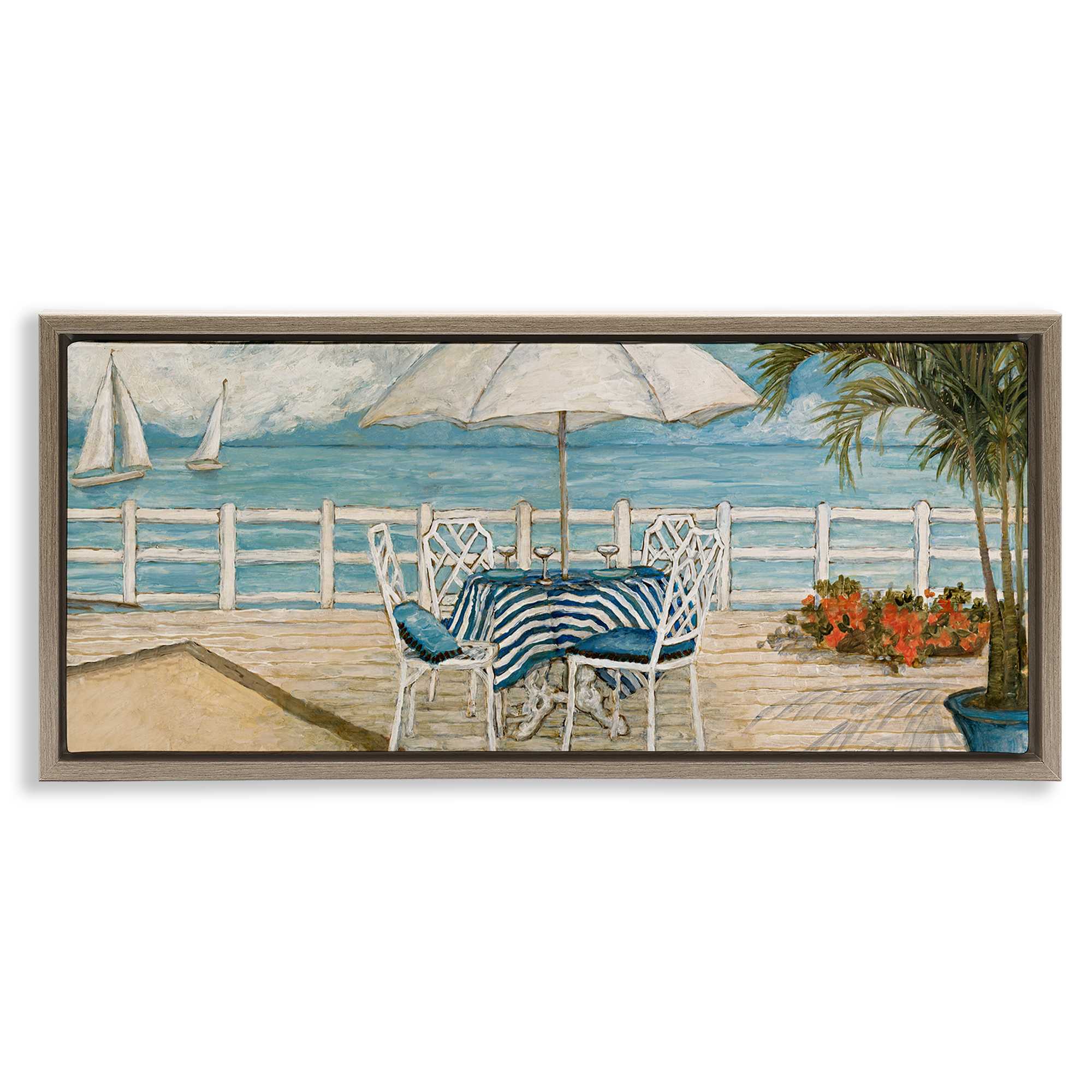 Stupell Industries BT-989-FFE-13X30 Coastal Restaurant Overlook Brown Framed Floater Canvas Wall Art By Charlene Olson 31 x 14