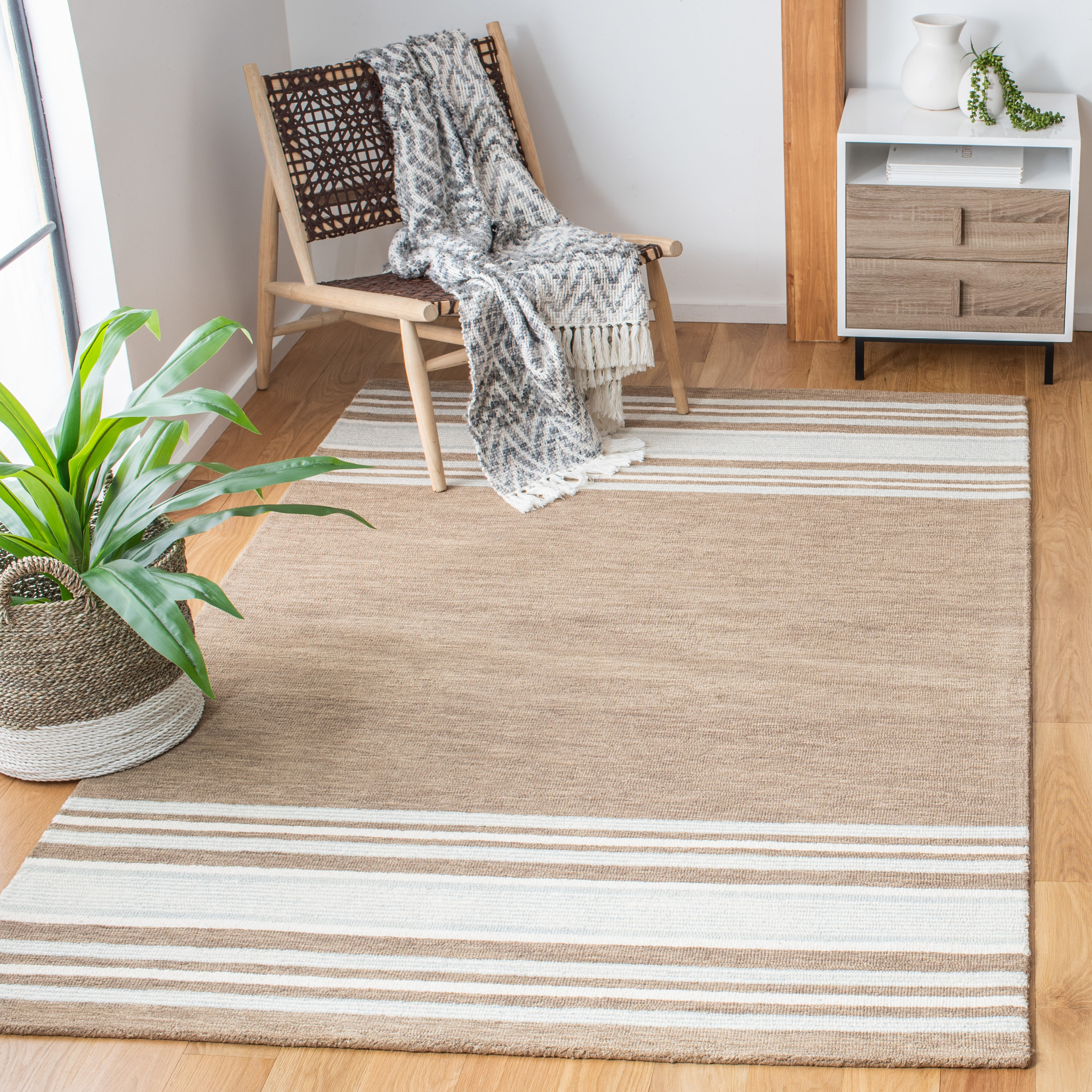 Ivory and Brown Hand-Tufted Wool Rectangular Area Rug
