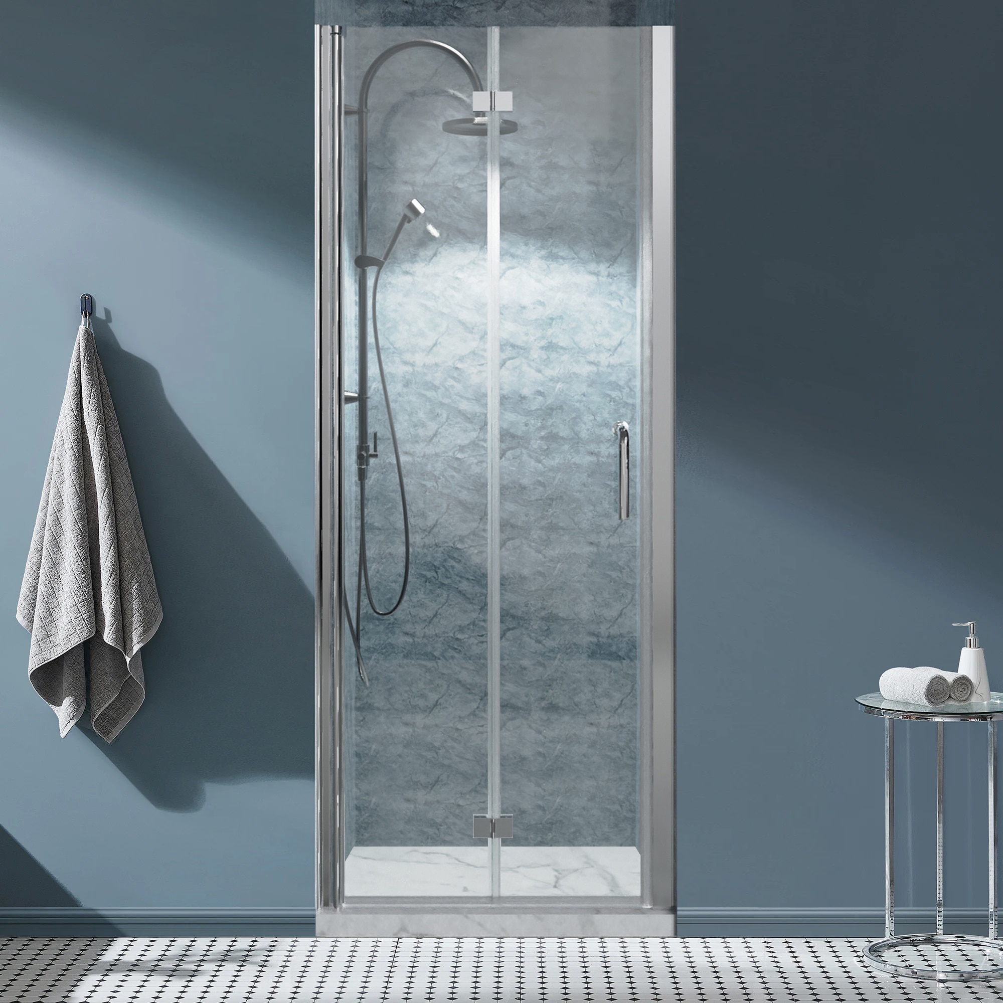 WELLFOR DTG-BAS144ZG KE Bifold Shower Door Chrome 30-in to 31-in W x 72-in H Semi-frameless Clear Glass Bifold Shower door