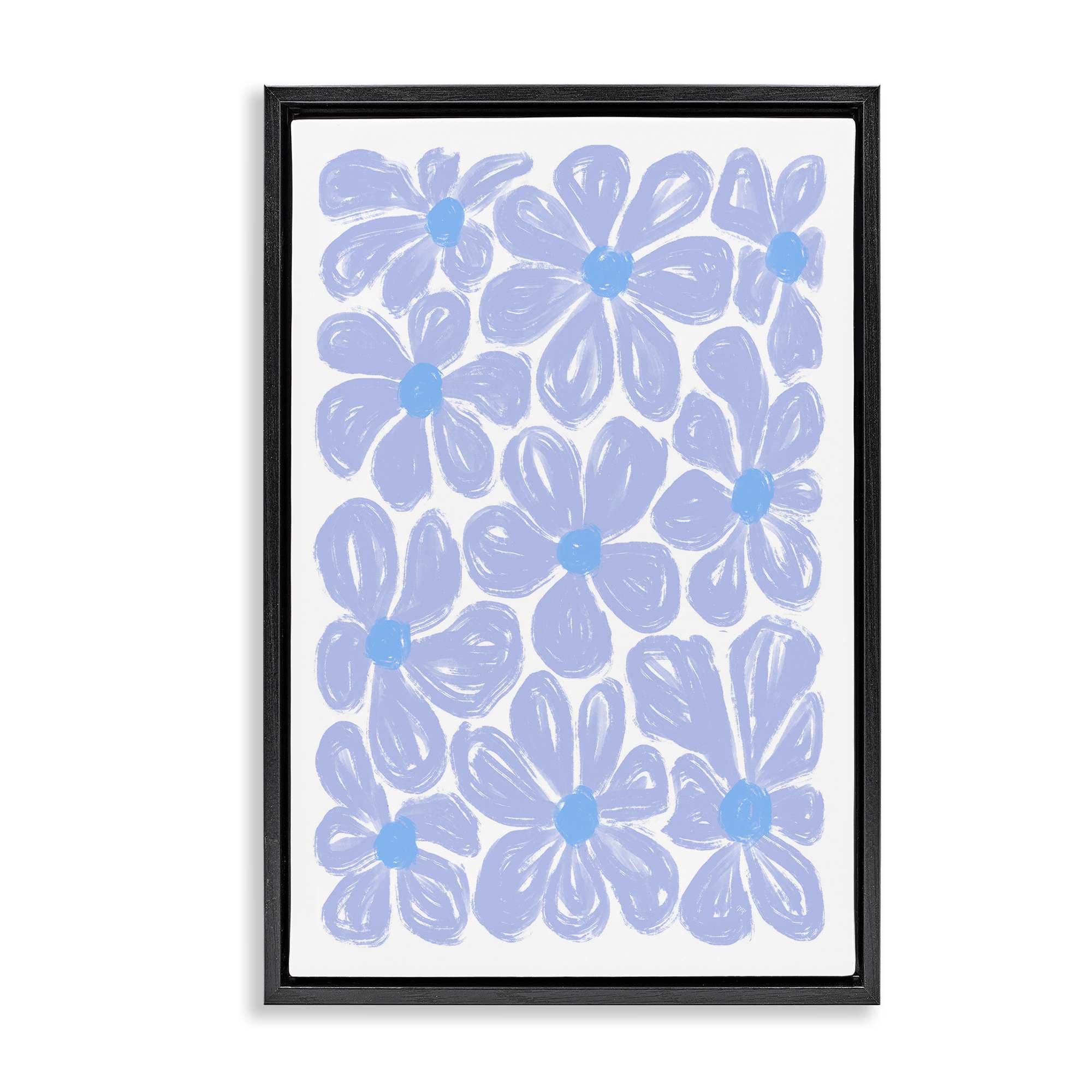 Stupell Industries BS-644-FFB-16X24 Blue Blooms Patterned Black Framed Floater Canvas Wall Art By Martina Pavlova 17 x 25