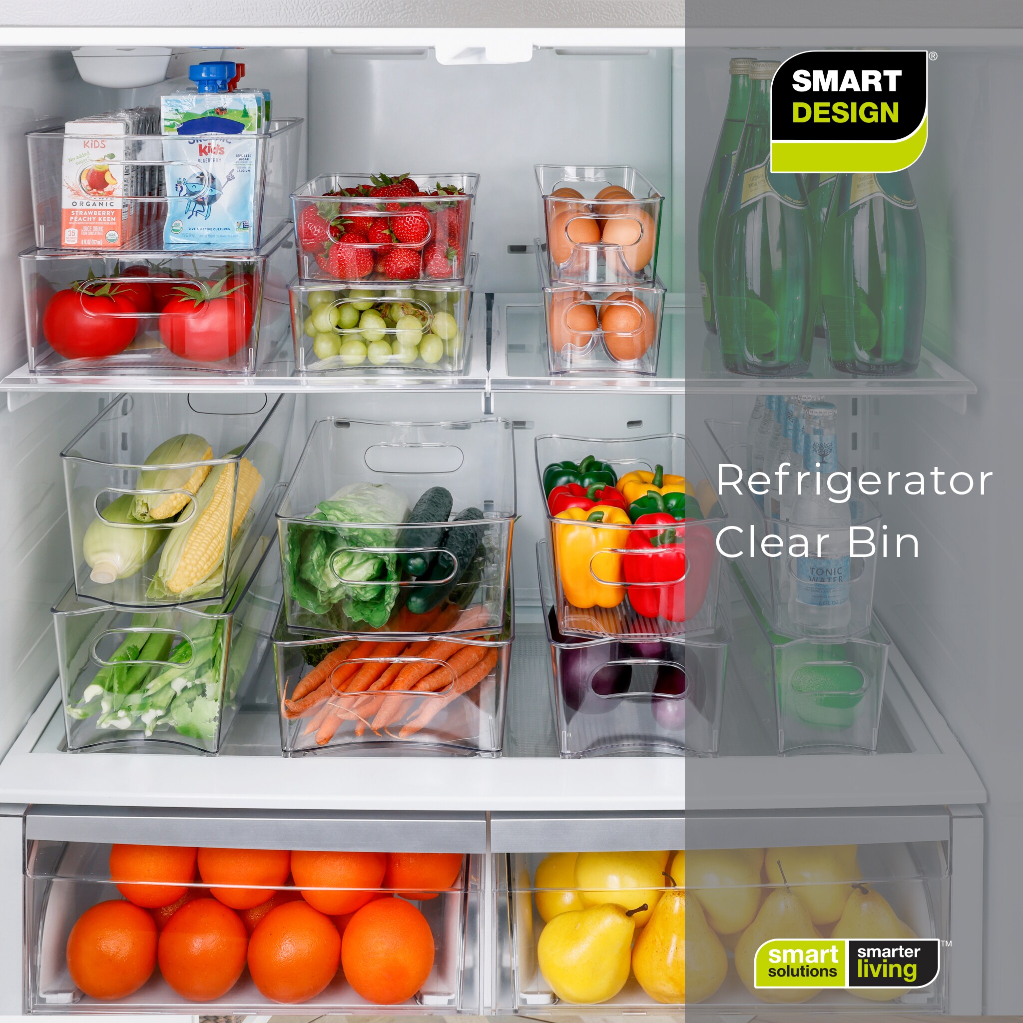 Smart Design 4 Pack Stackable Refrigerator Bin with Handles