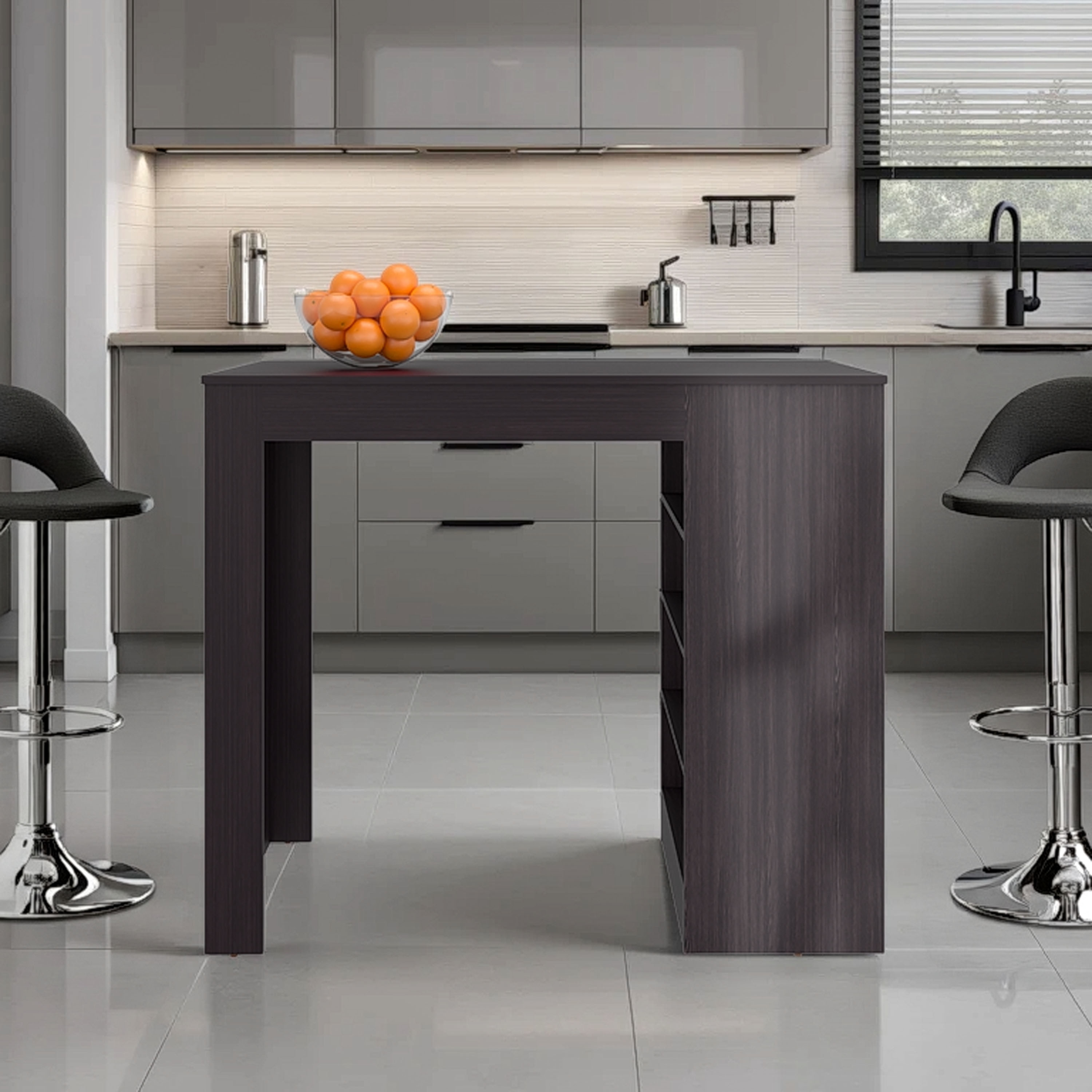 LOVMOR Kitchen Island 4 Shelves Black Wengue