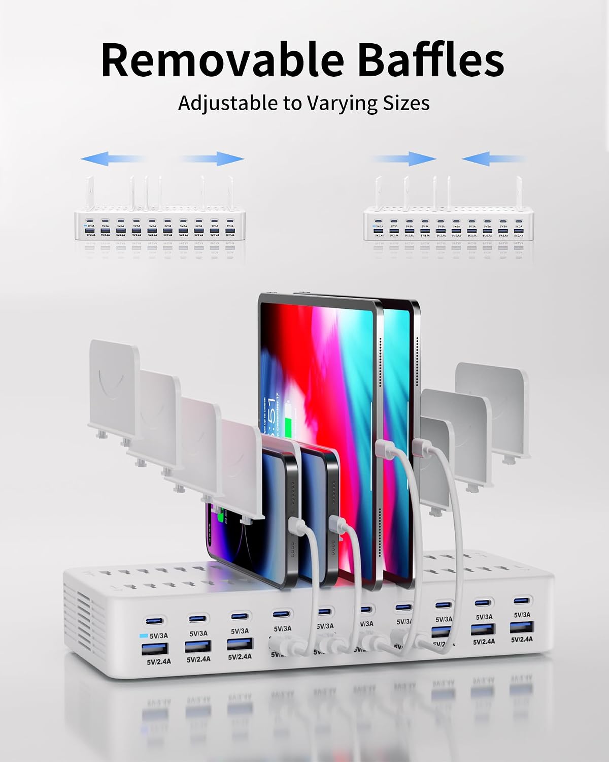 LENCENT 20-Port 270W Multi-Device Charging Station with 10 USB-C and 10 ...