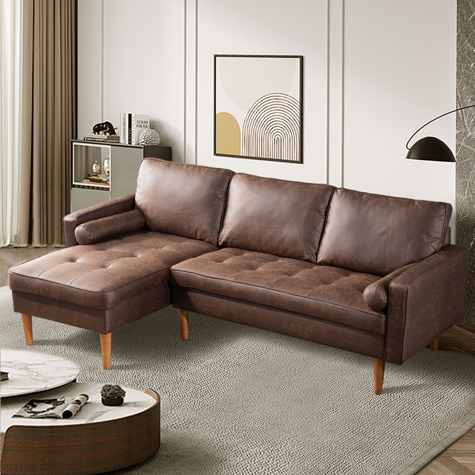 Ovios OGFL300 83.07-Inches Casual Dark Brown (Left Chaise) Suede Sectional