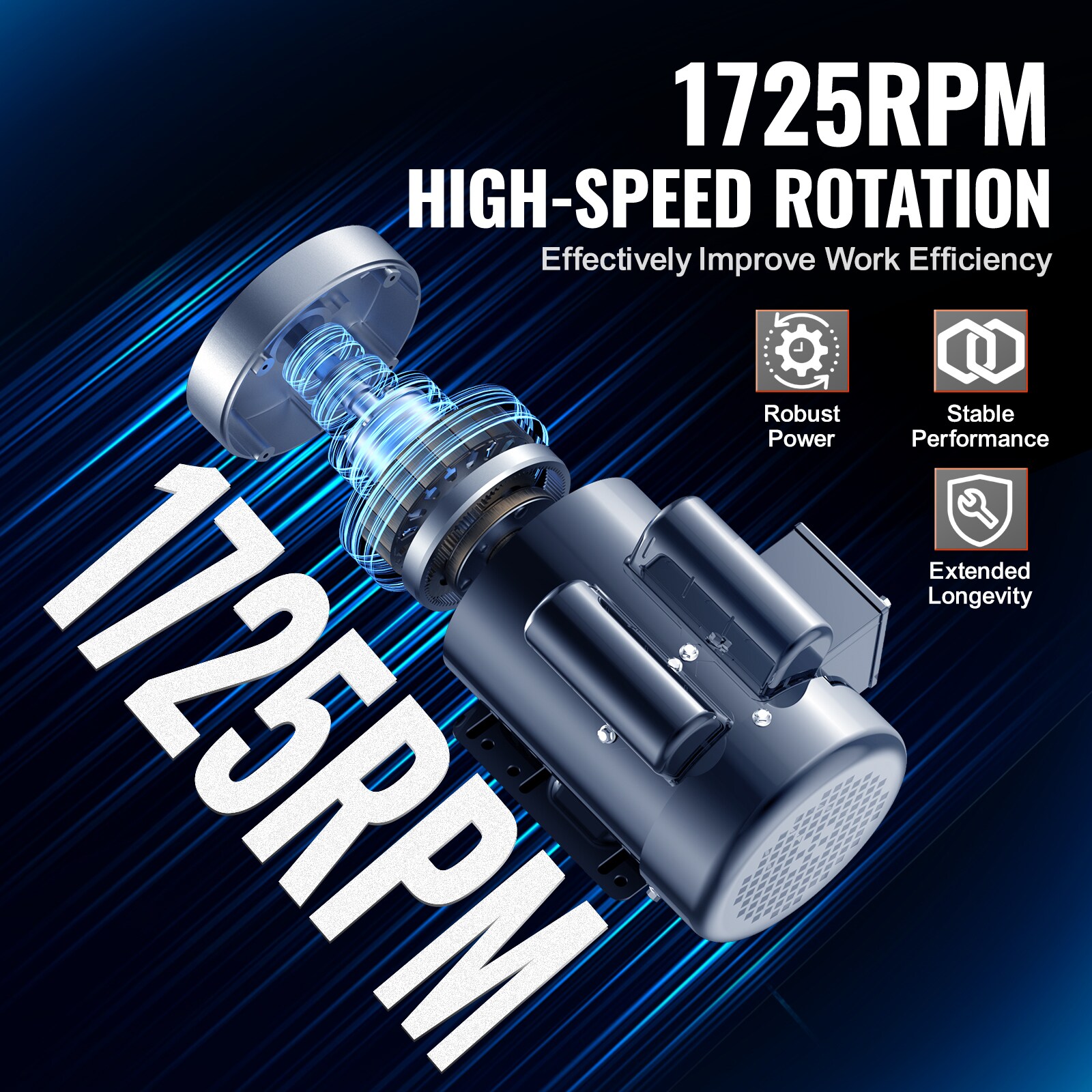 VEVOR 2HP Electric Motor 1725 rpm AC 115V/230V 56C Frame Air
