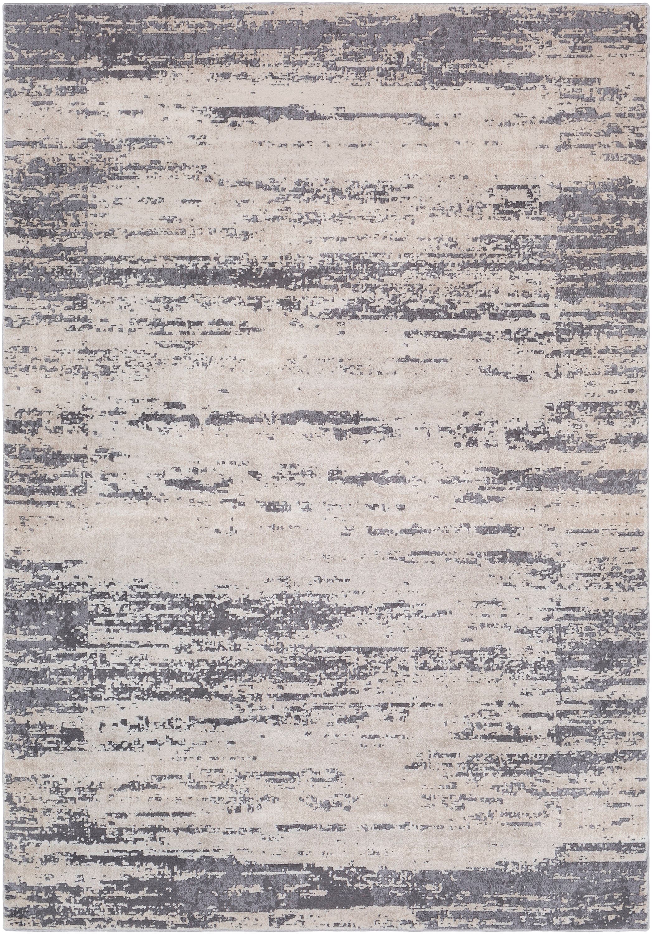 Reversible Gray Rectangular 63"x91" Stain-Resistant Wool-Blend Rug