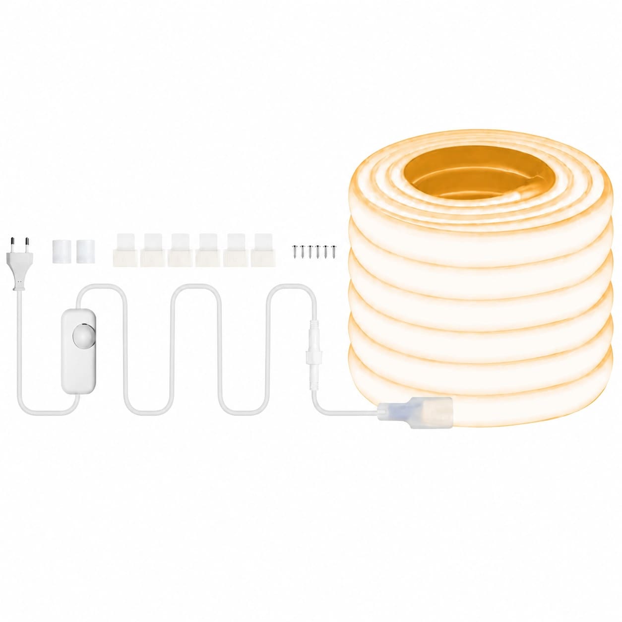 Aoibox  IP67 Waterproof COB LED Strip Light 66 ft Outdoor Warm White 110 120V Direct Plug with Dimming Controller