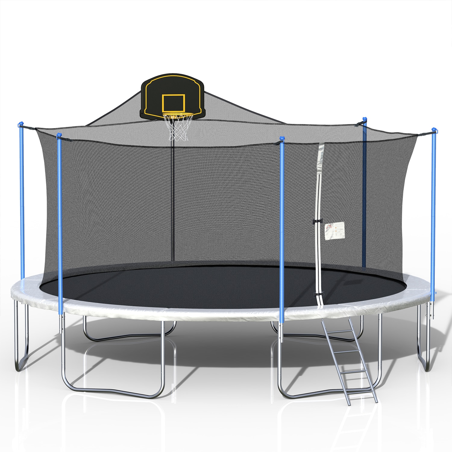 Trampoline with enclosure shop and basketball hoop