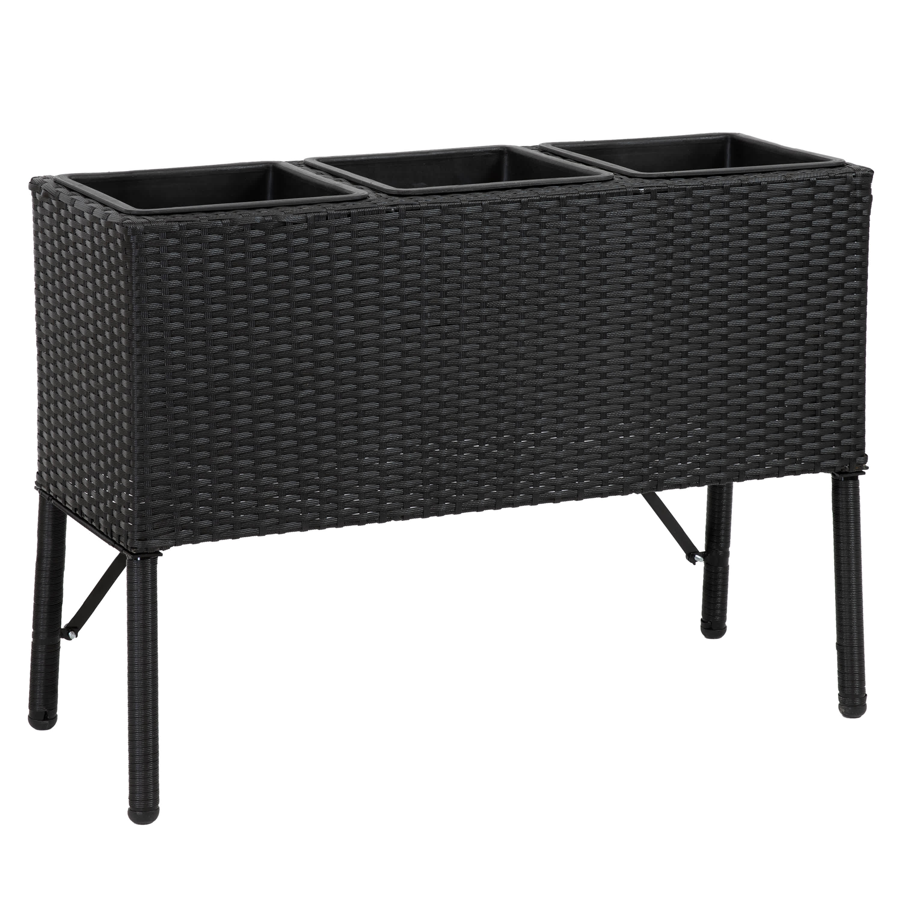 Sunnydaze Decor NHU-8881 Sunnydaze 3-Section Wicker Raised Planter Box - 3 Removable Plastic Inserts - Above Ground Raised Garden Bed with Legs - 30.75-in W x 11.75-in D x 22-in H