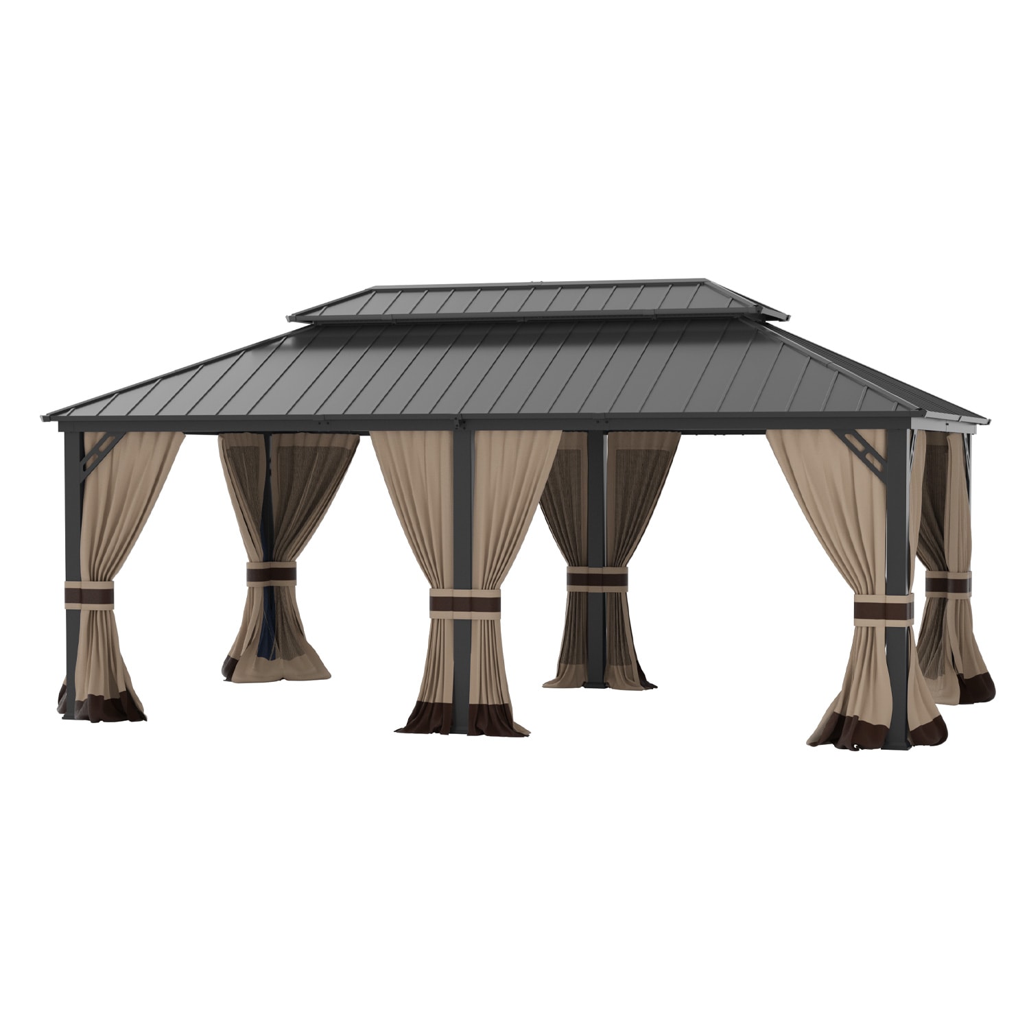 ALAULM LS-1220GAZBEO-SAND 20-ft x 12-ft HARDTOP GAZEBO Sand Gazebo with Hardtop Roof (Screen Included)