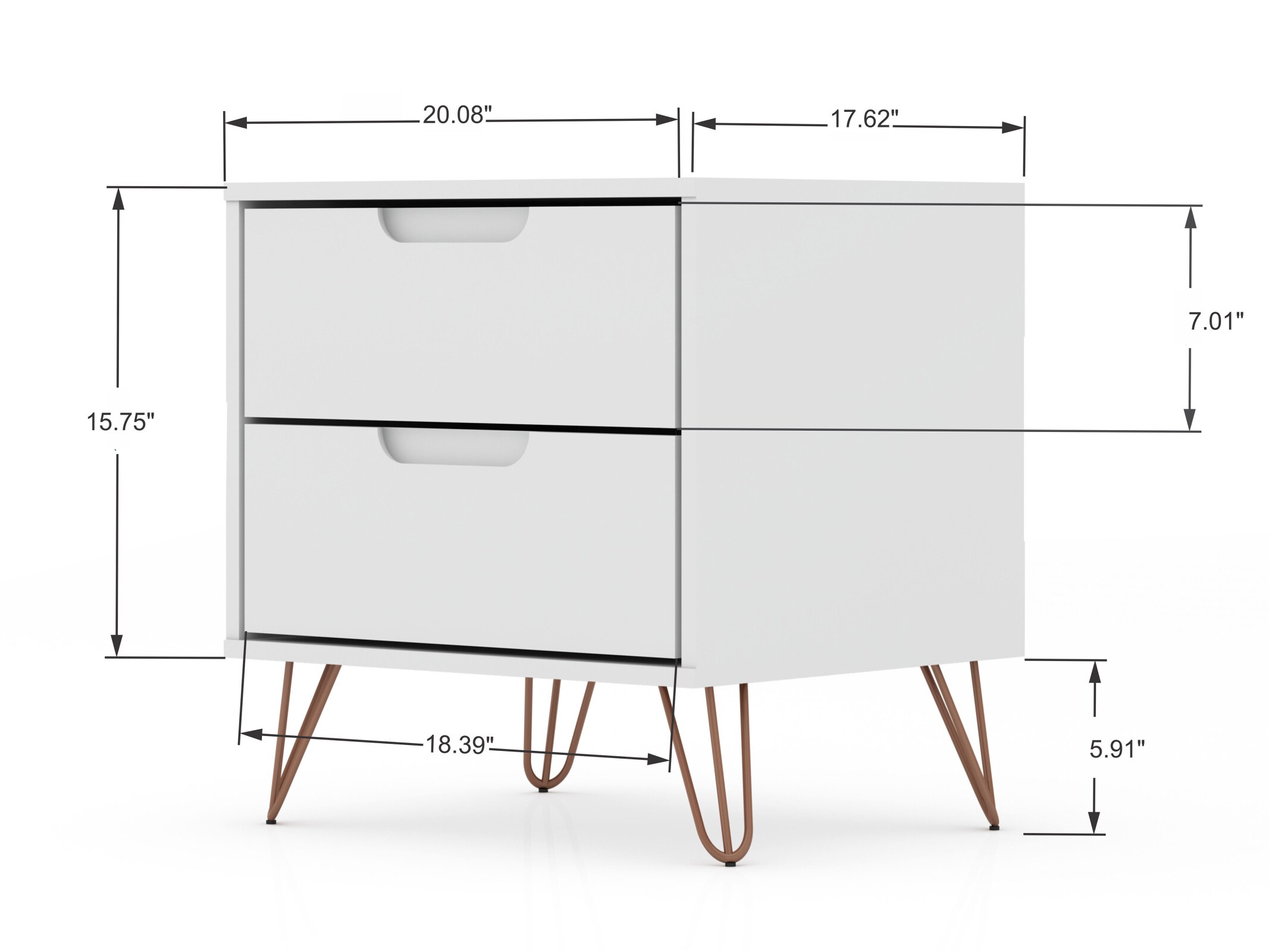 CHITA White Mid-Century Modern Nightstand with 2 Storage Drawers for ...