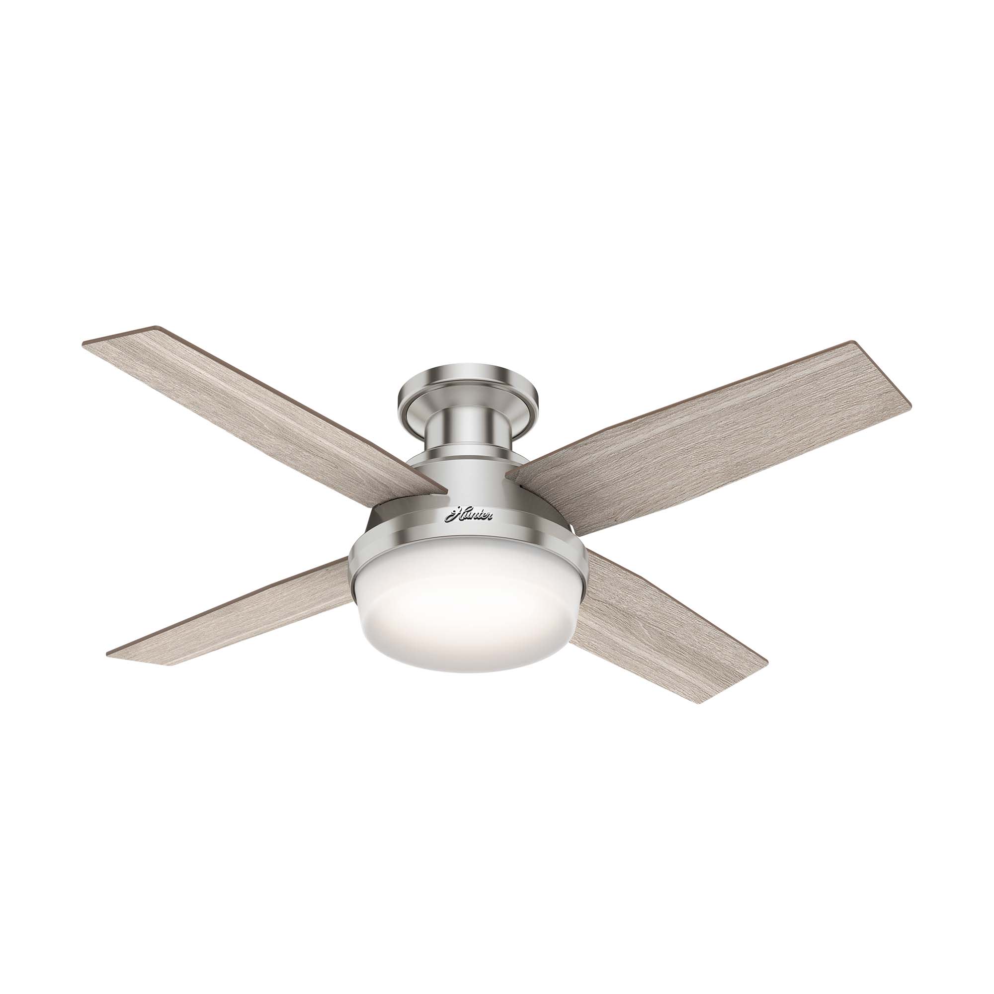 Hunter Dempsey 44 In Brushed Nickel Indoor Flush Mount Ceiling Fan With Light And Remote 4 Blade The Fans Department At Lowes Com