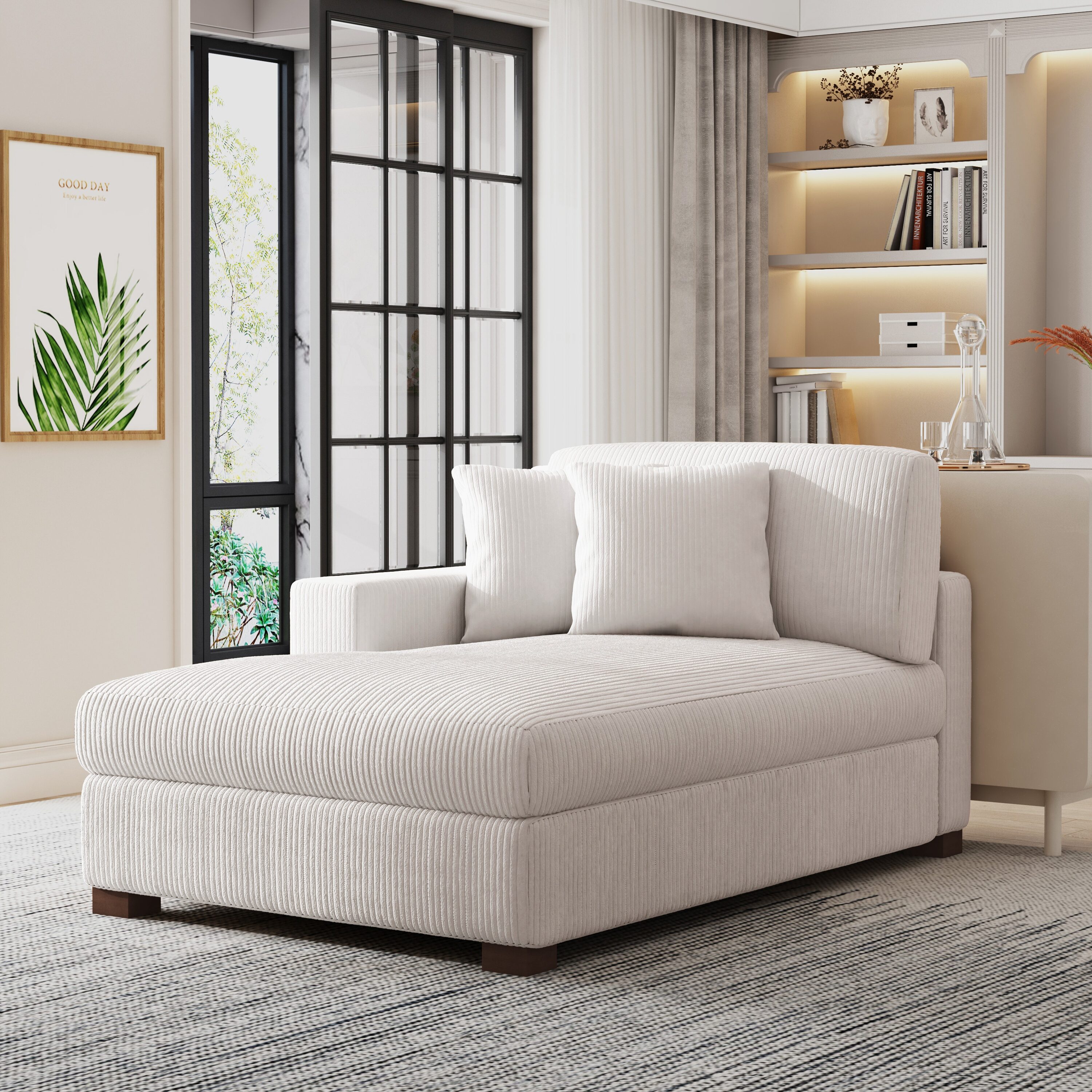 Dreamsidea - Chaise Lounge Indoor Sofa with 2 Pillows 64-in W - 400-lb Capacity - Solid Wood Legs
