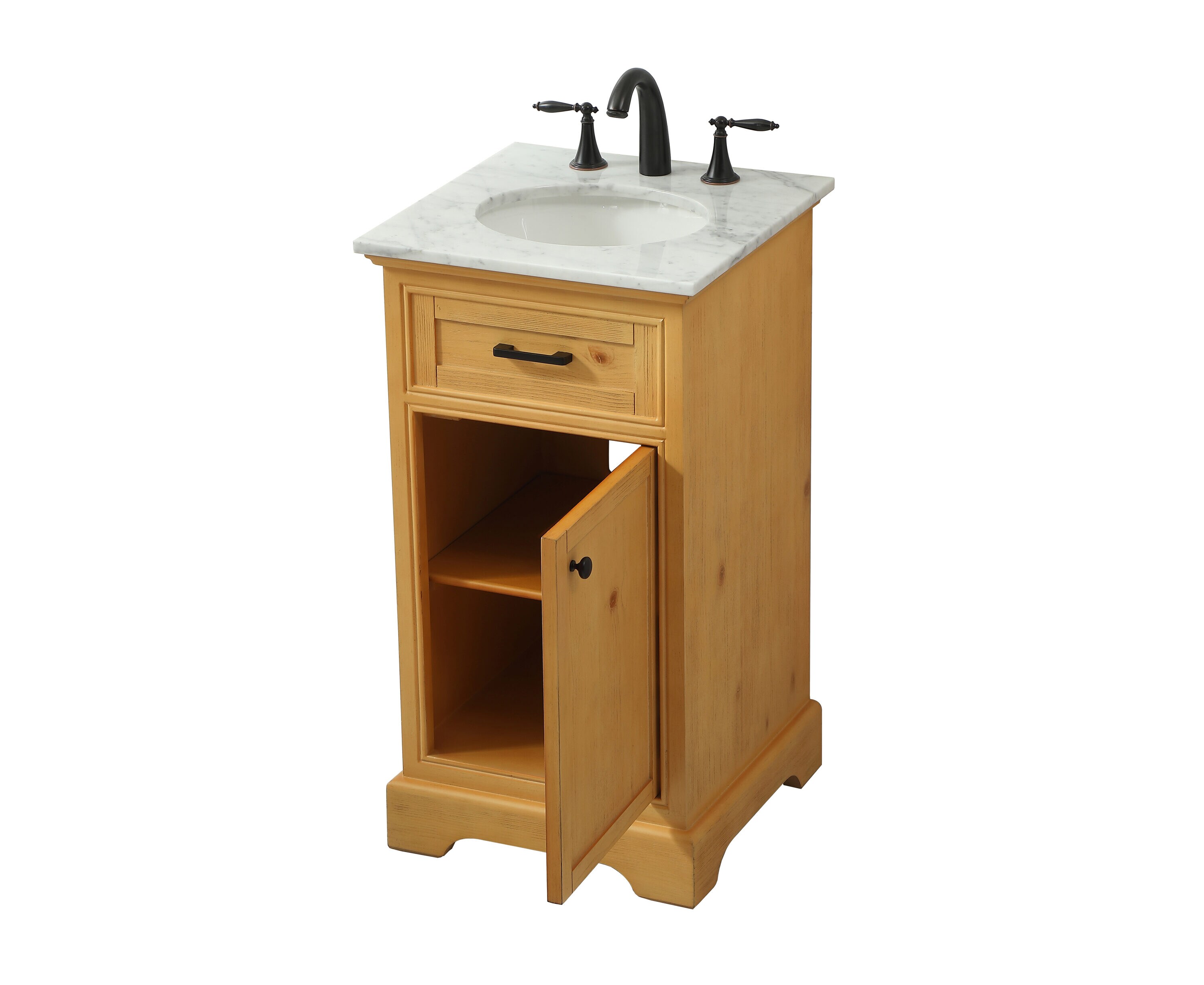 Natural Wood Single Bathroom Vanity with Marble Top