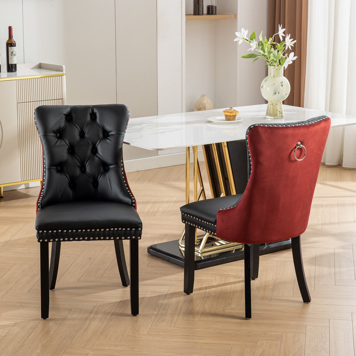 Mondawe MO-AA51482 Contemporary/Modern Faux Leather Upholstered Dining Side Chair (Wood Frame)