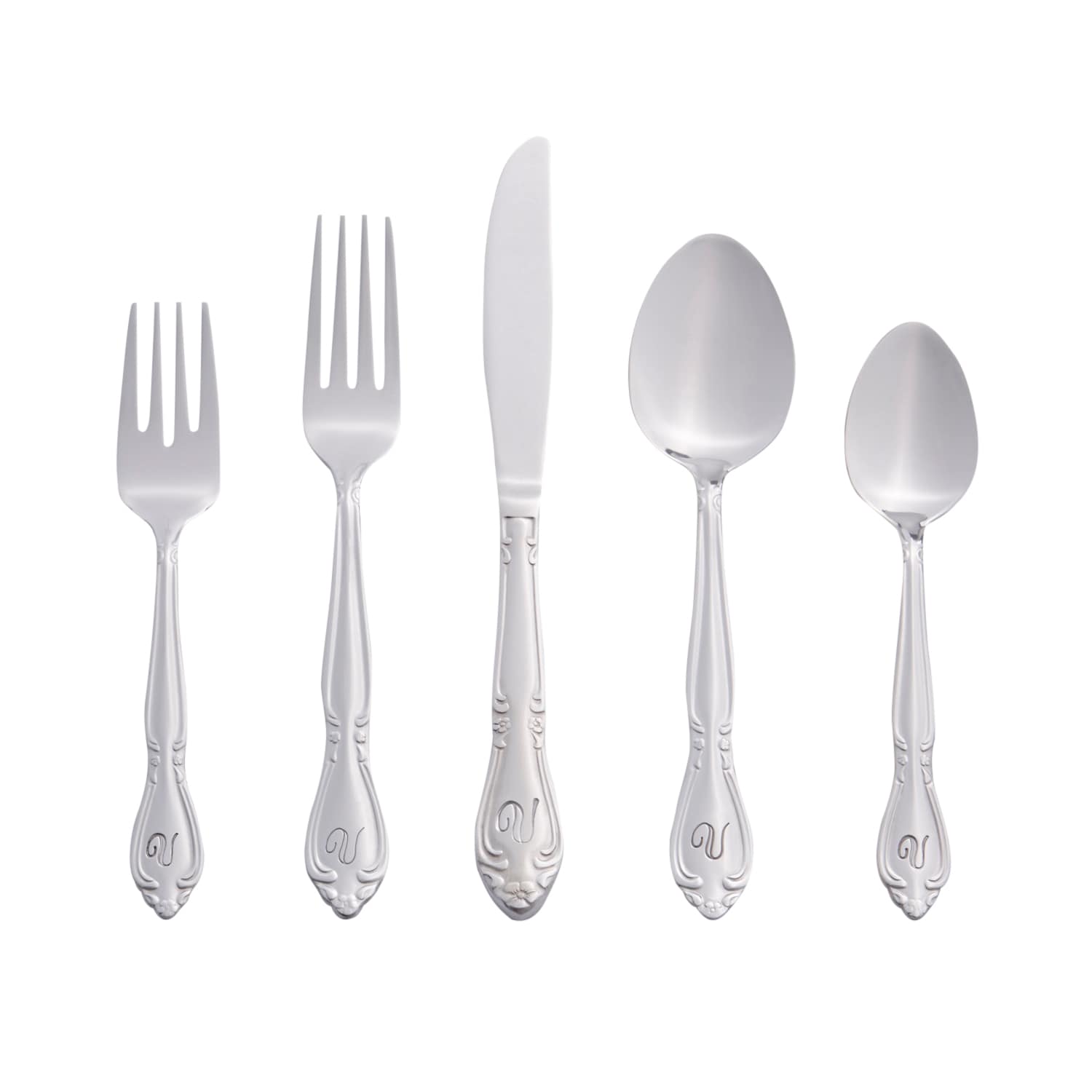 RiverRidge 5417-843-V Rose Letter V 46 -Pieces Polished Traditional Flatware
