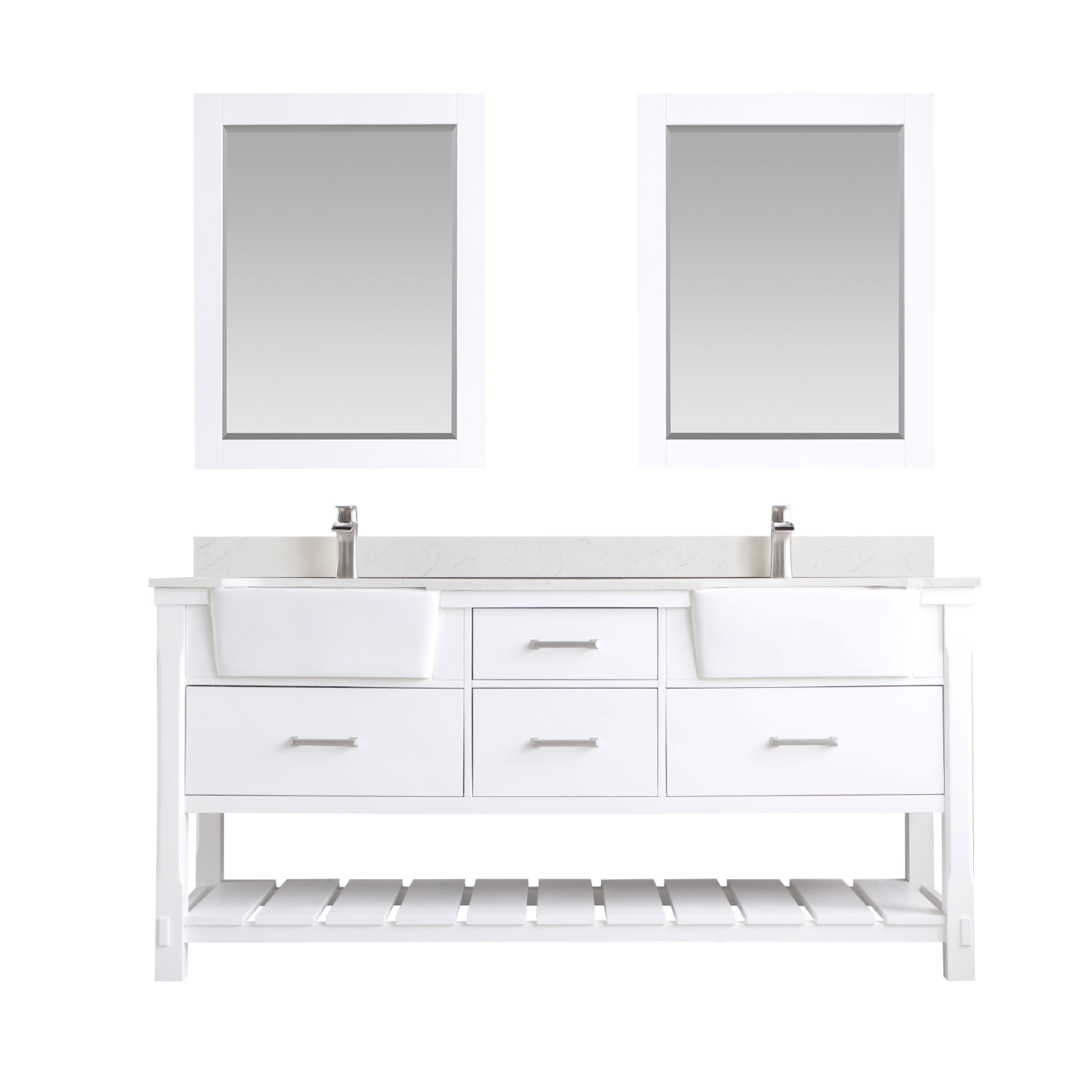 Altair 537072-WH-AW Georgia 72-in White Farmhouse Double sink Bathroom Vanity with Aosta White Engineered marble Top (Mirror Included)