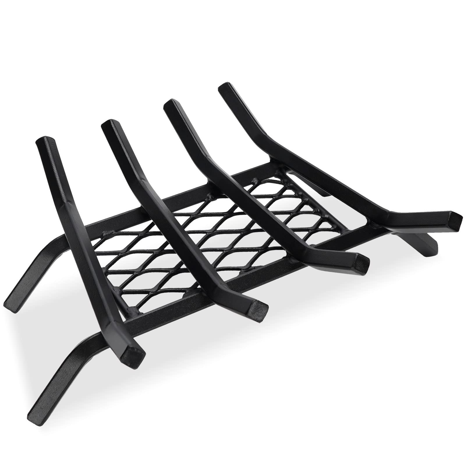 Misopily  Fireplace Grate with Ember Retainer Heavy Duty Cast Iron 15 Point 5 Inch Indoor Outdoor Wood Stove Rack V Shape Half Inch Bars for Fire