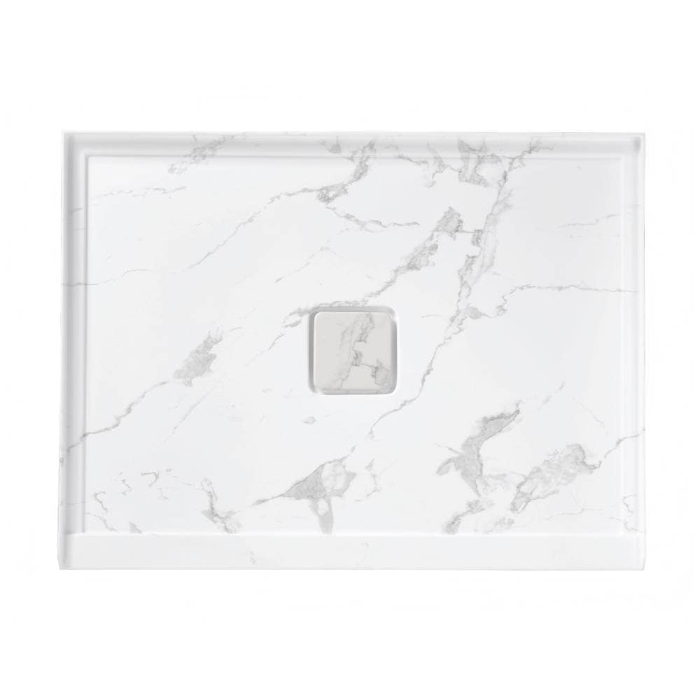 POCCI 48-in x 36-in Shower Base in White with Single Threshold Center Drain Location Rectangle Acrylic Alcove Shower Pan for Bathroom Non-slip Design