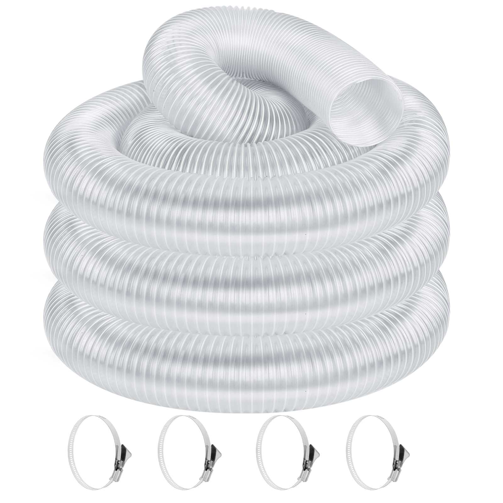Oyezvary  4 x 20 Heavy PVC Dust Collection Hose Flexible Clear Debris and Fume Collection Hose with Stainless Steel Hose Clamps for Dust