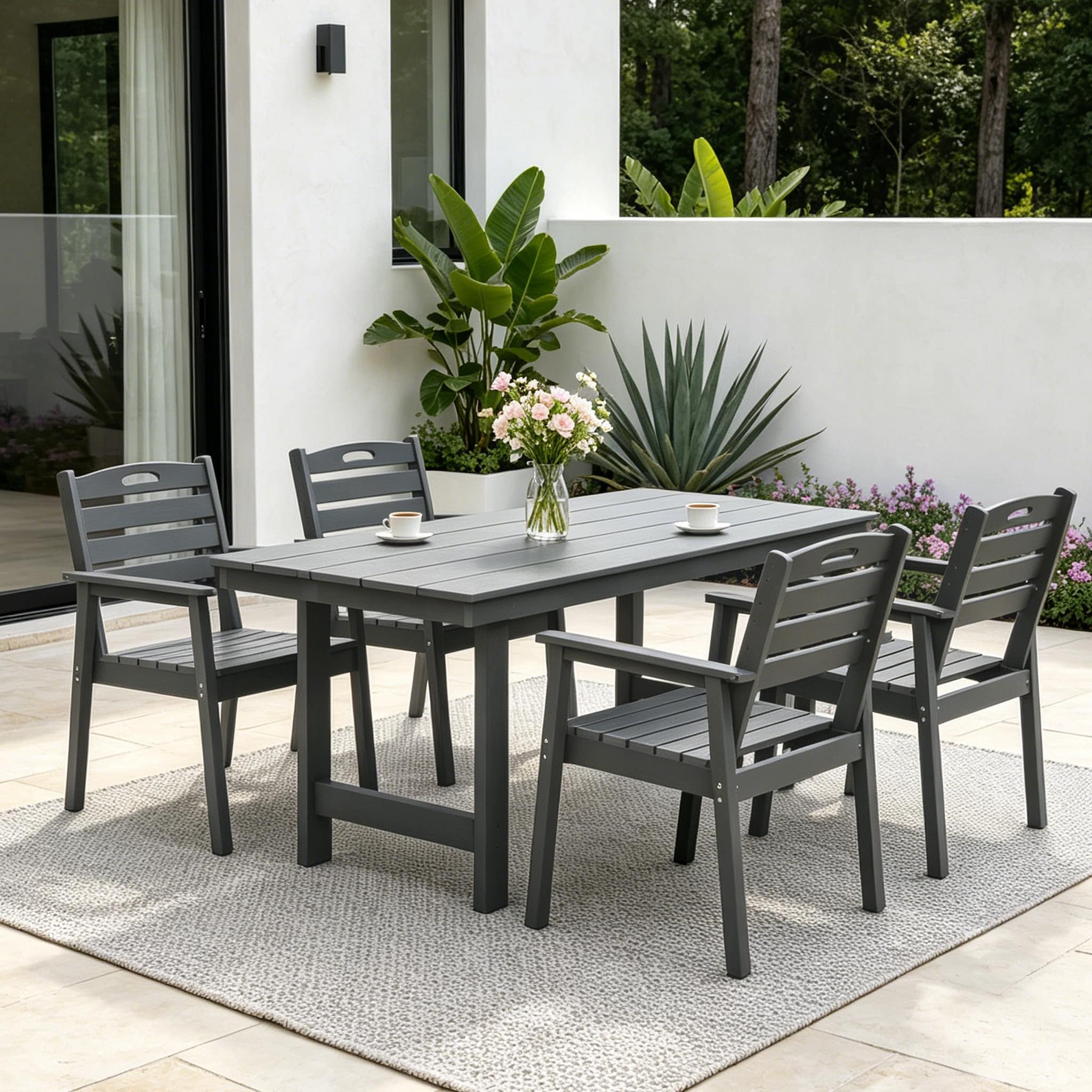 Hrinhom 5 -Piece GRAY Patio Dining Set HDPE Rectangle Table with 4 Stationary Chairs