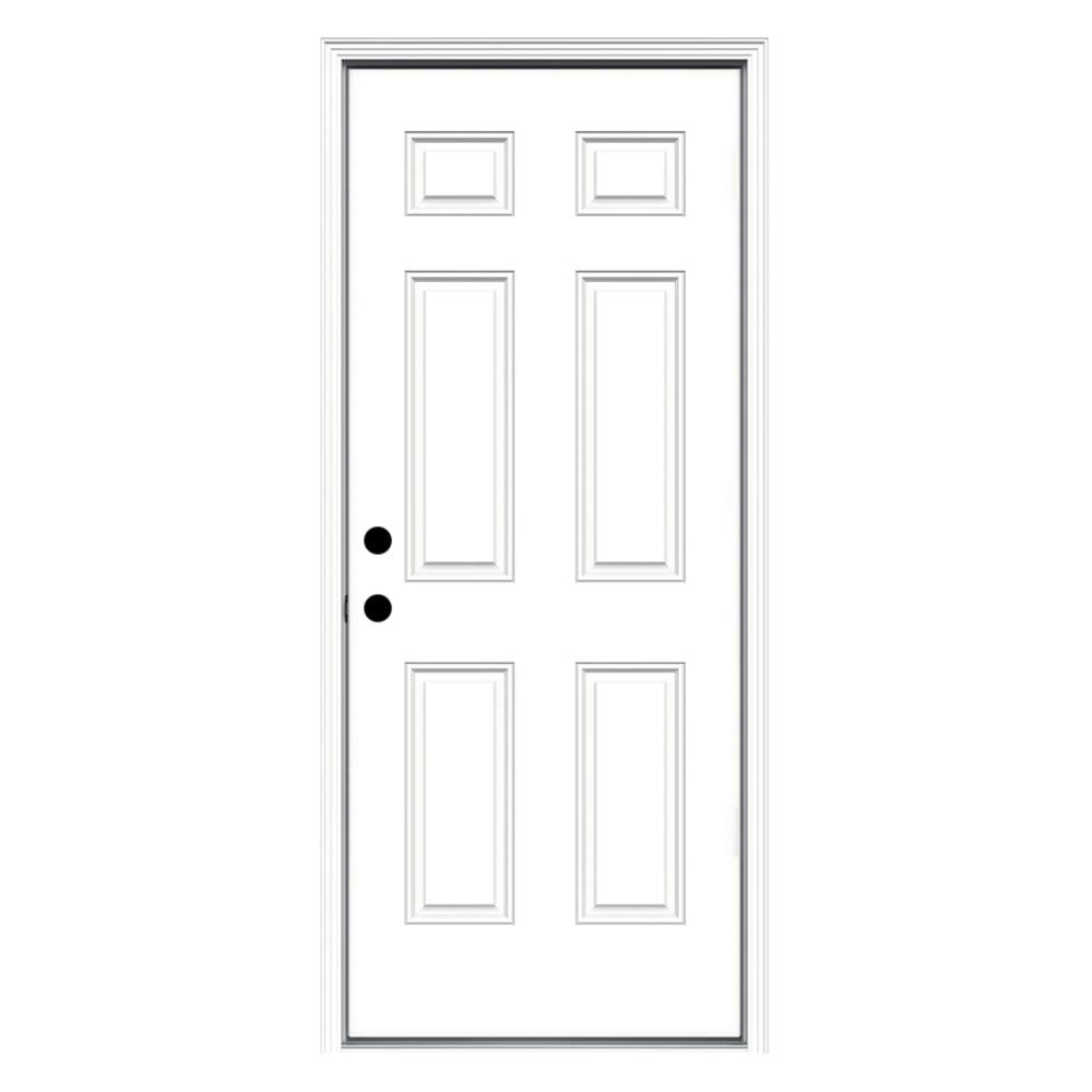 JELD-WEN LOWOLSFG326PRH 32-in x 80-in x 4-9/16-in Fiberglass No glass Right-hand inswing Primed Prehung Front Door with Brickmould Insulating core