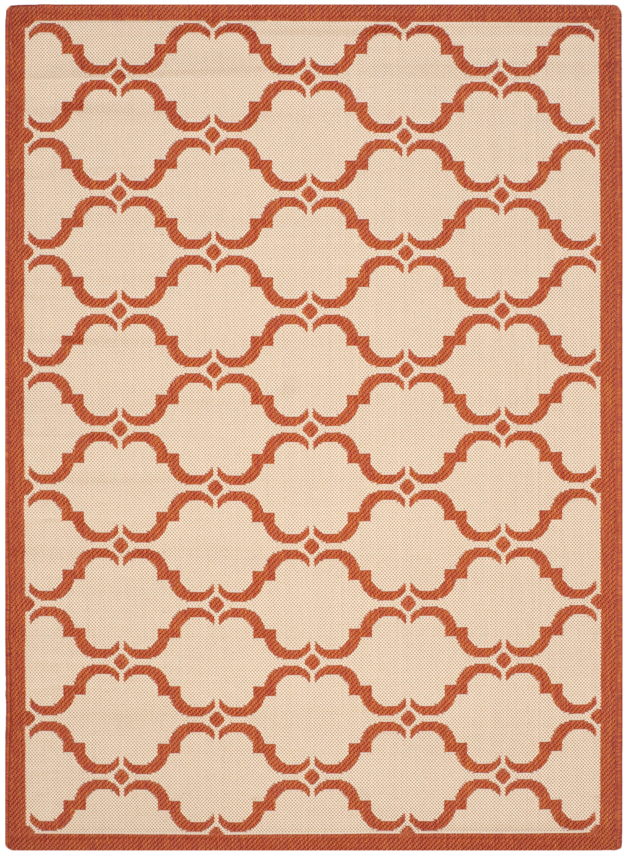 Beige and Terracotta Rectangular Synthetic Trellis Rug 4' x 5'7"