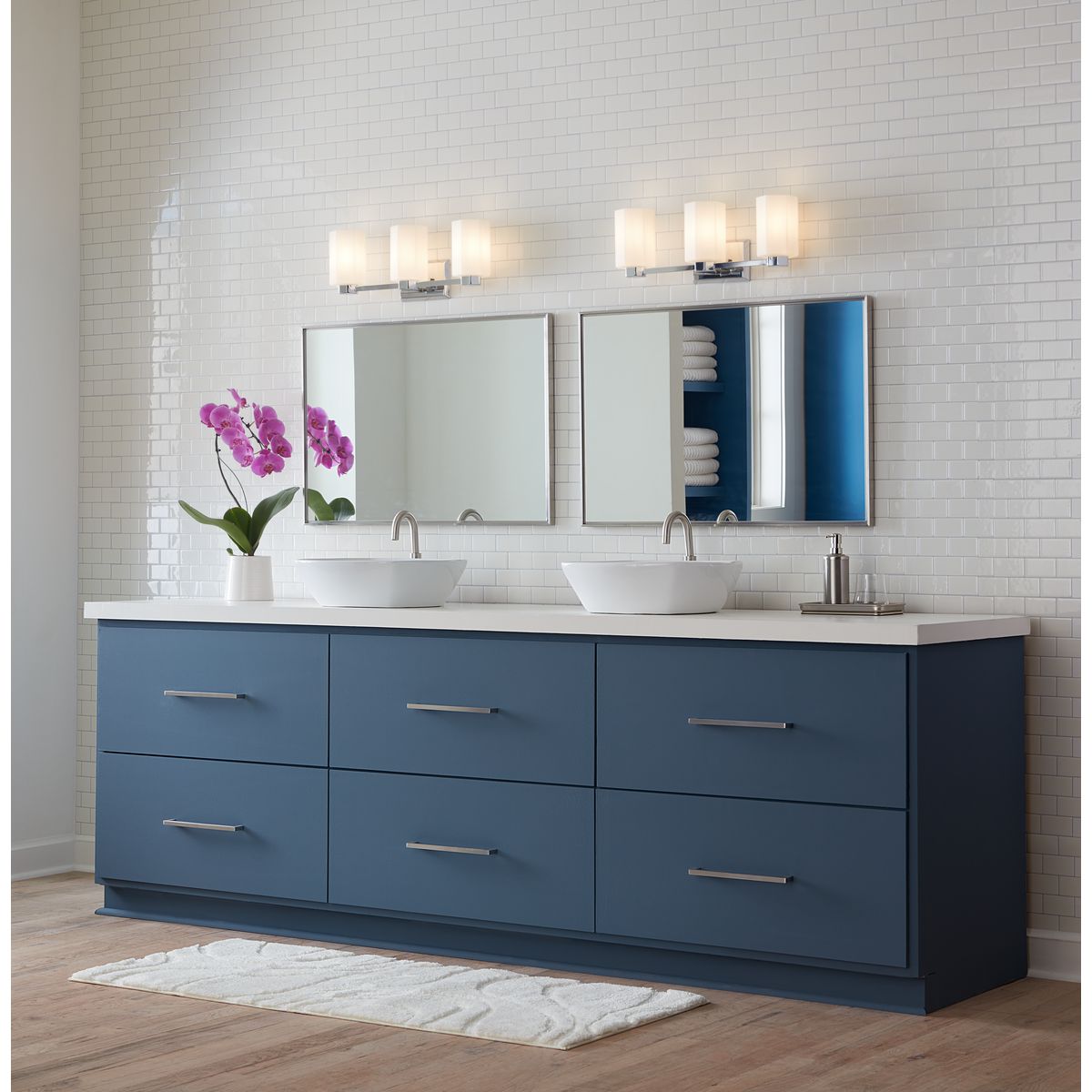 Estrada Polished Chrome 3-Light Vanity with Opal Glass Shades