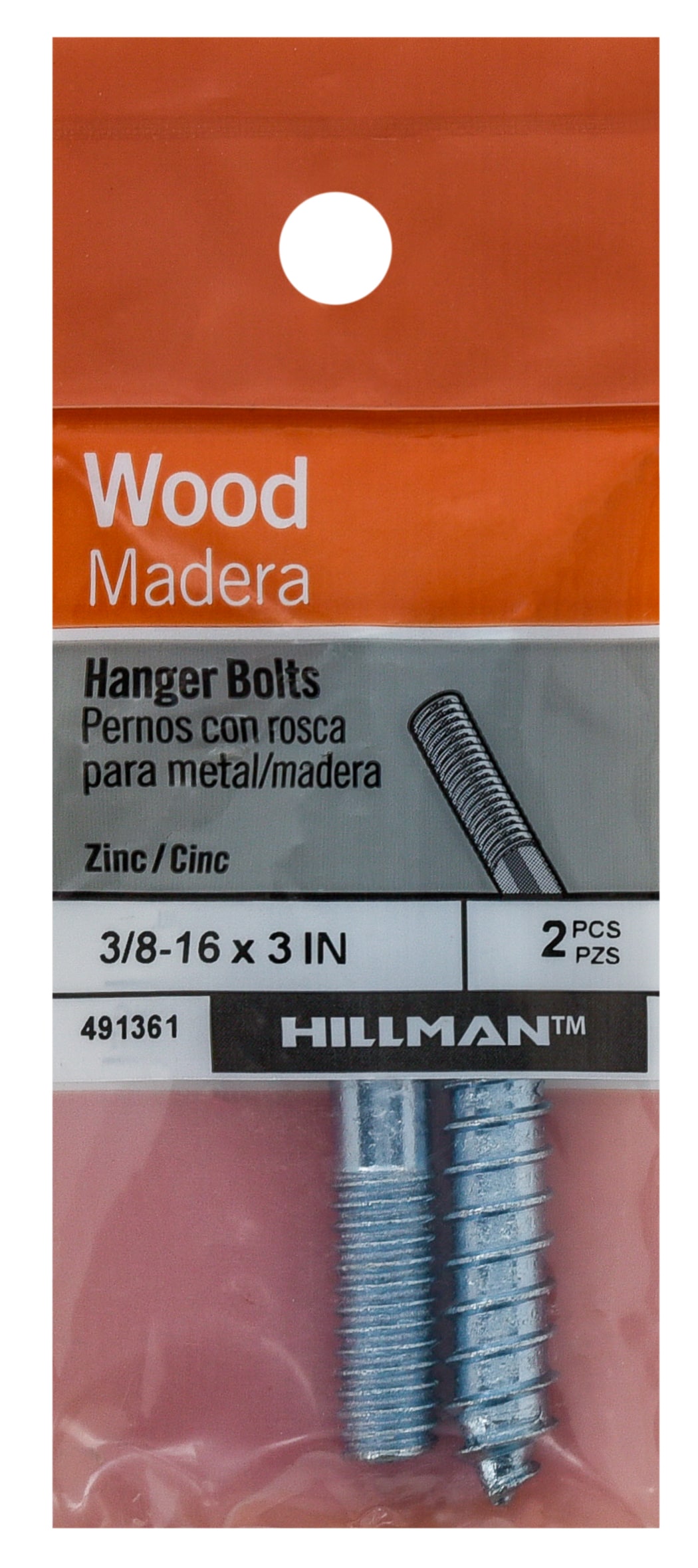 Hillman 3/8-in x 3-in Zinc-Plated Hanger Bolt (2-Count) in the Hanger Bolts  department at